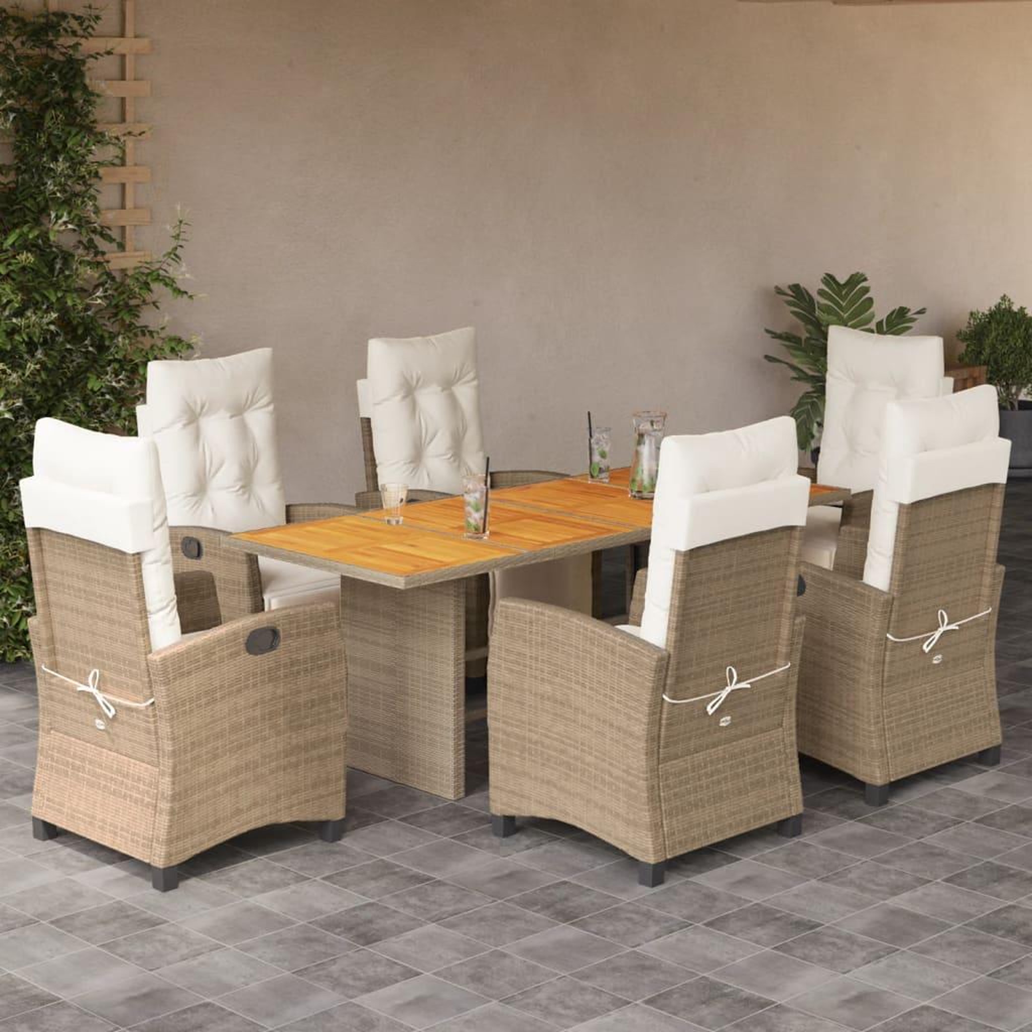VIDAXL Ensemble a manger de jardin et coussins 7 pcs beige poly rotin