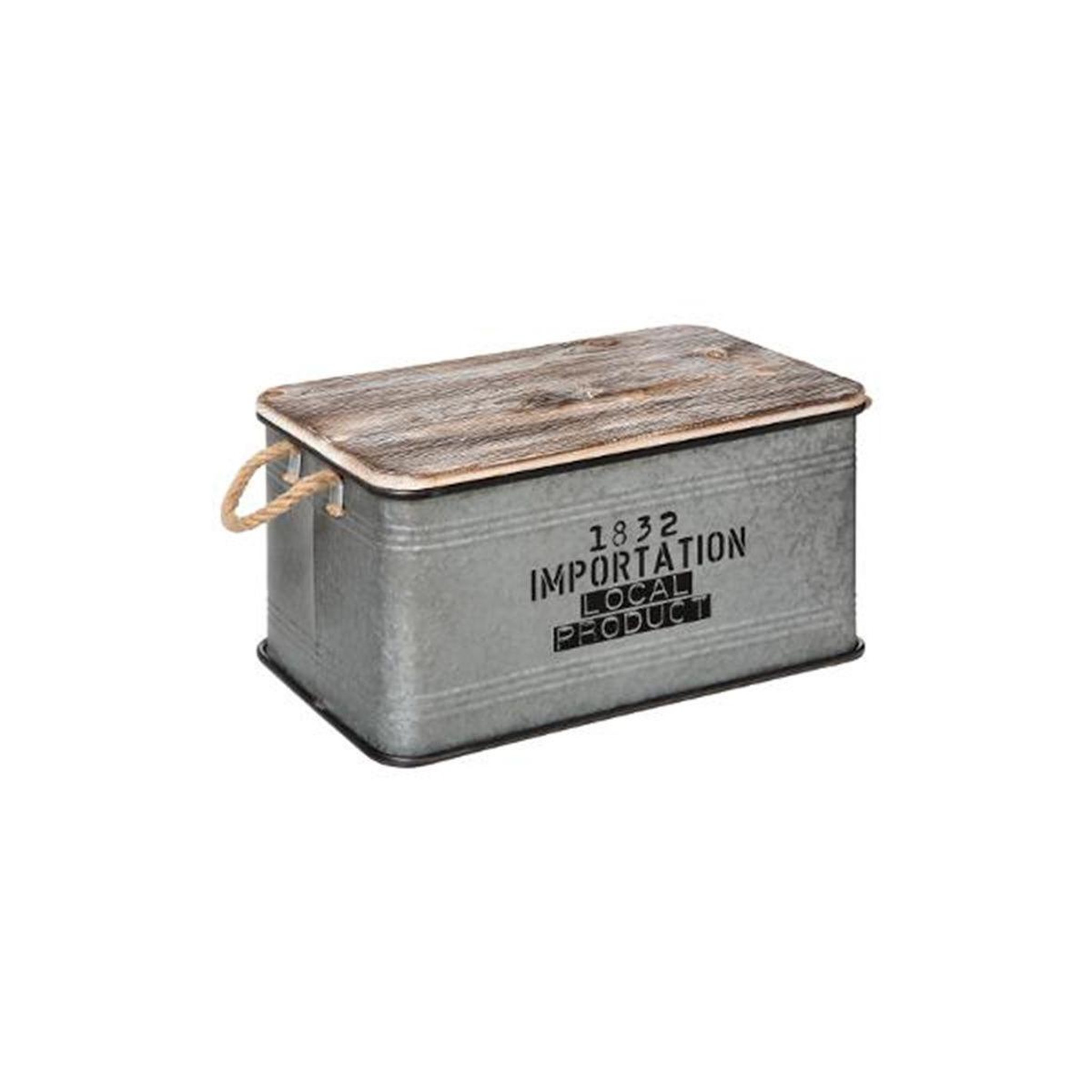 Voir la diapositive 4 : ATMOSPHERA Lot de 3 malles déco vintage  zinc  60cm gris