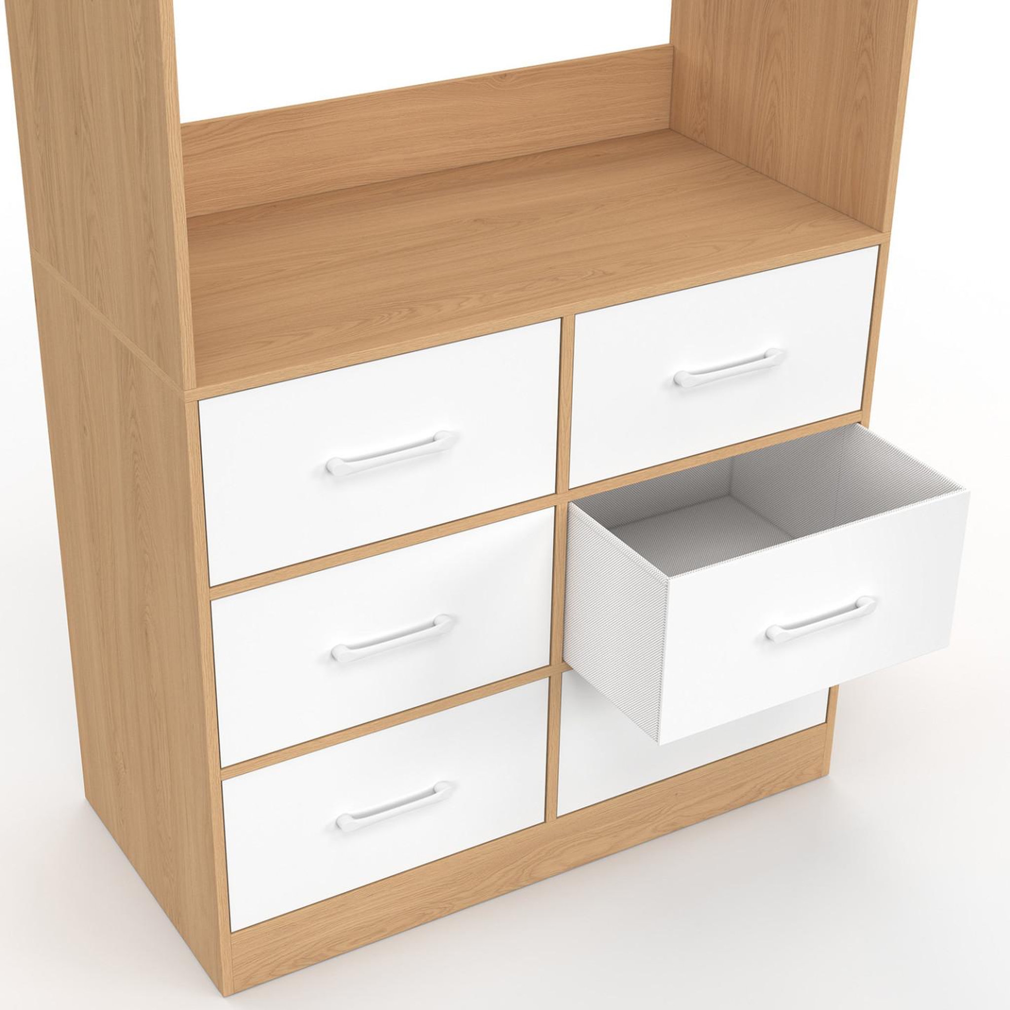 Voir la diapositive 5 : ID MARKET Dressing penderie l. 80 cm uppah avec 6 tiroirs bois façon hêtre et blanc