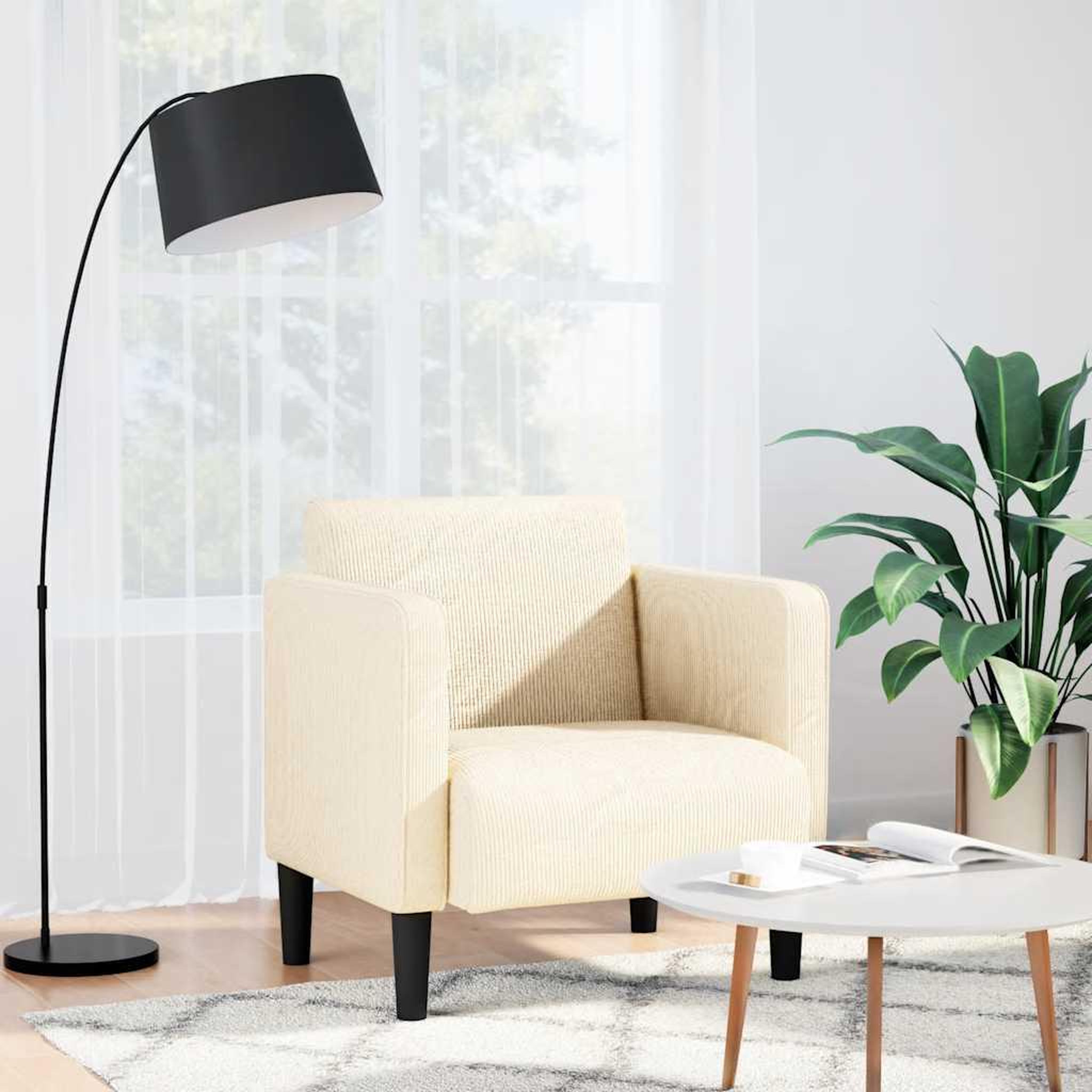 VIDAXL Canape-chaise accoudoirs creme 54 cm tissu velours cotele