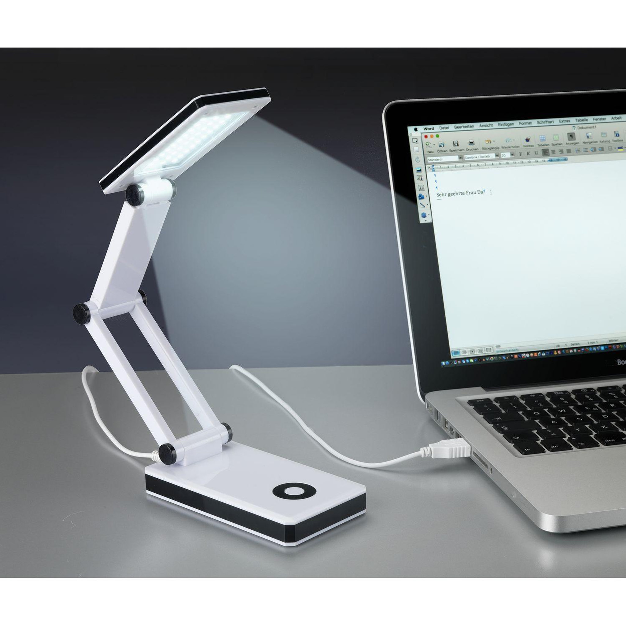 Voir la diapositive 2 : Wenko Lampe led de bureau pliante oka - h. 24 cm - blanc
