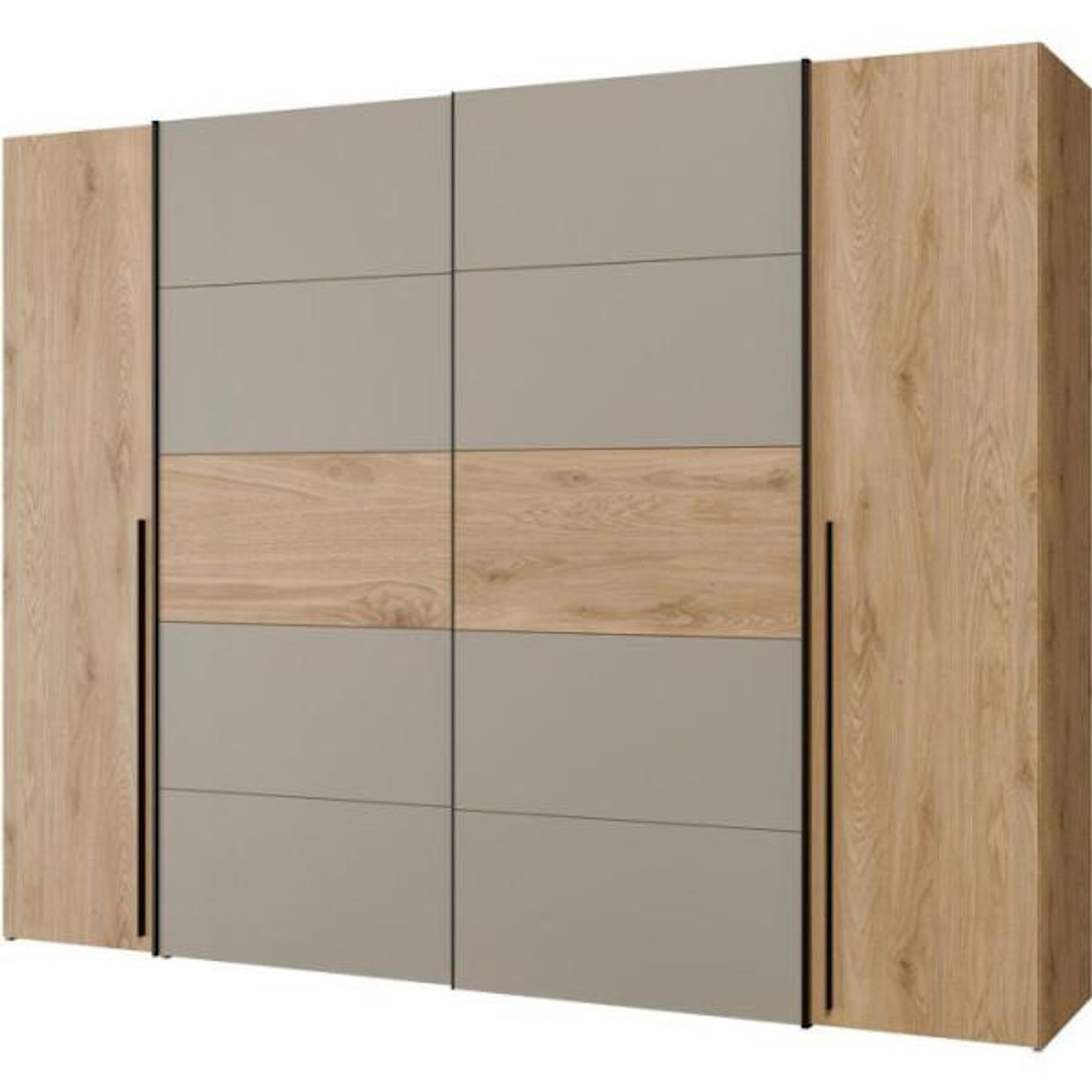 MARKET24 Armoire de chambre - NARAGO - Décor Chene et Taupe - 2 portes coulissantes + 2 portes battantes - L270 x P61 x H210 cm