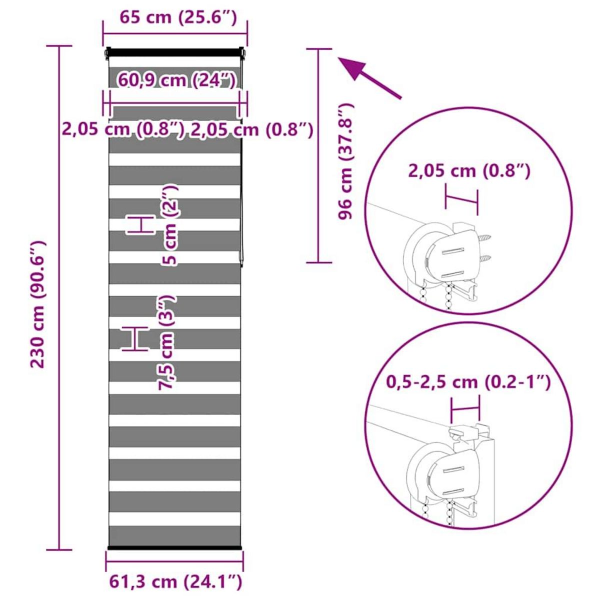 VIDAXL Store zebre noir 65x230 cm largeur du tissu 60,9 cm polyester