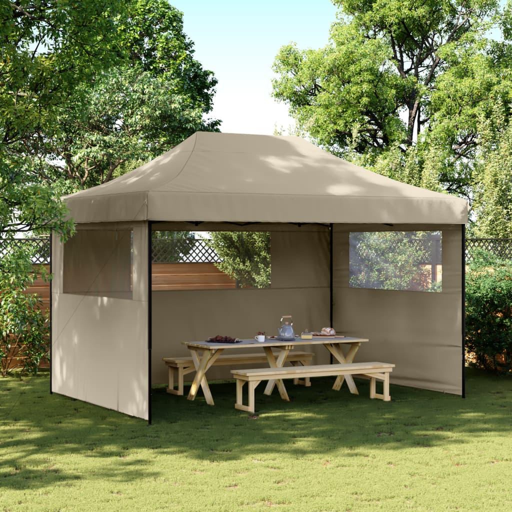 VIDAXL Tente de reception pliable escamotable 3 parois laterales taupe