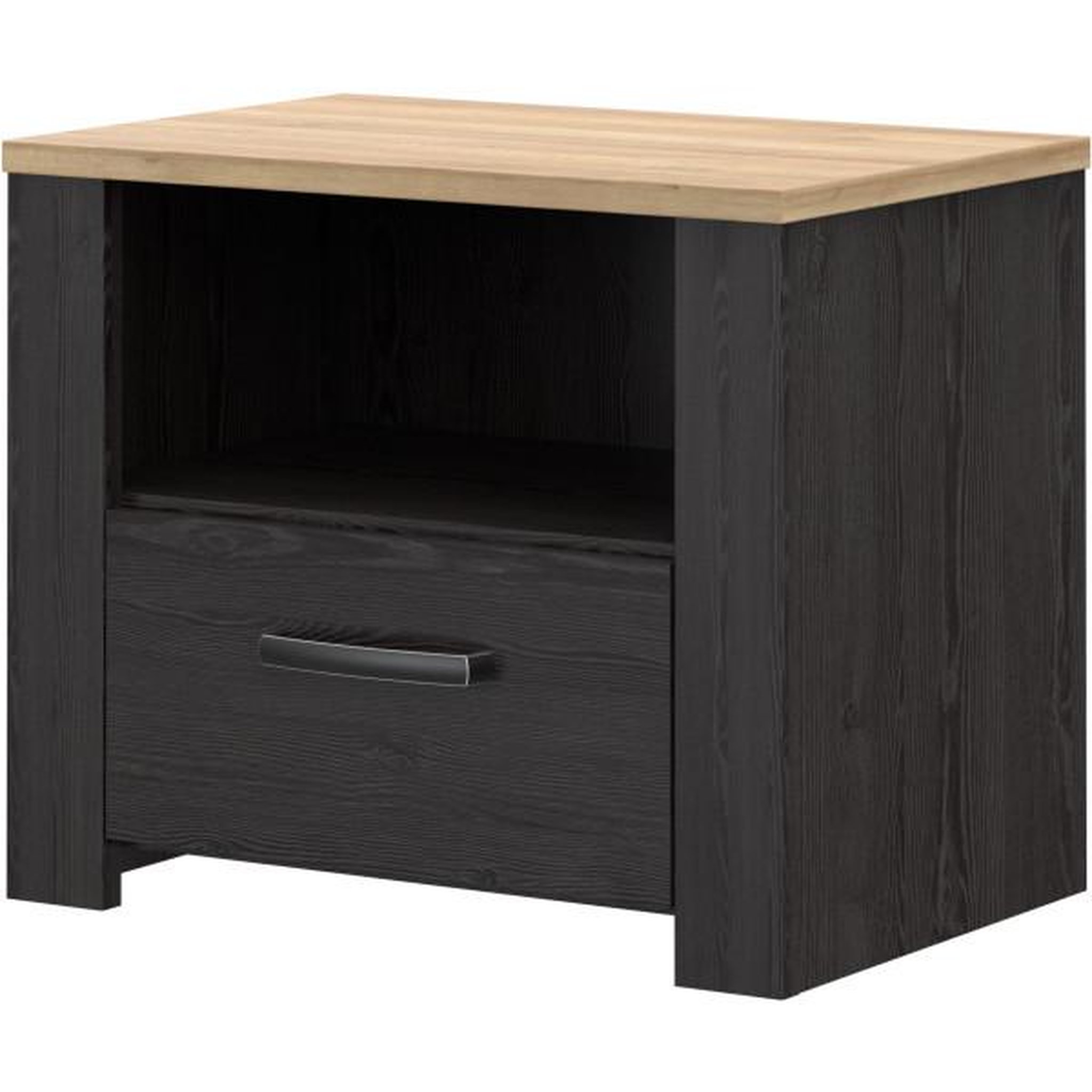 Voir la diapositive 6 : MARKET24 Chevet 1 tiroir et 1 niche - BOHOL - Chene / Blanc - L61,6 x P42 x H52 cm