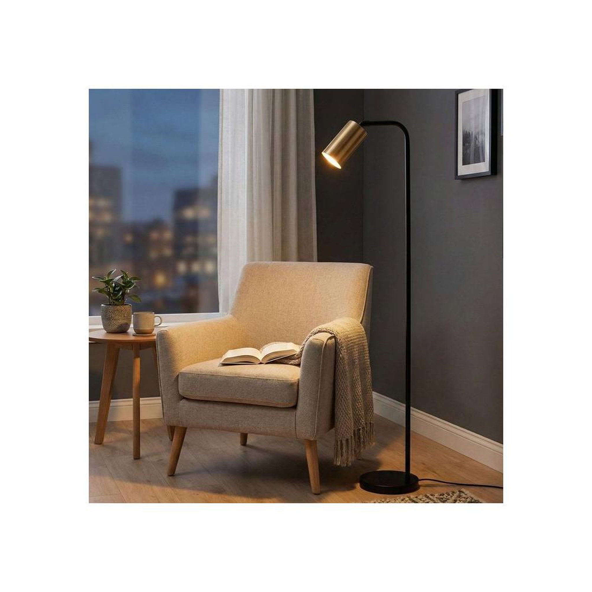 Voir la diapositive 4 : Lampe sur pied industrielle métal Emek 4081 noir vintage, abat-jour cylindrique, 120 cm, éclairage dirigé