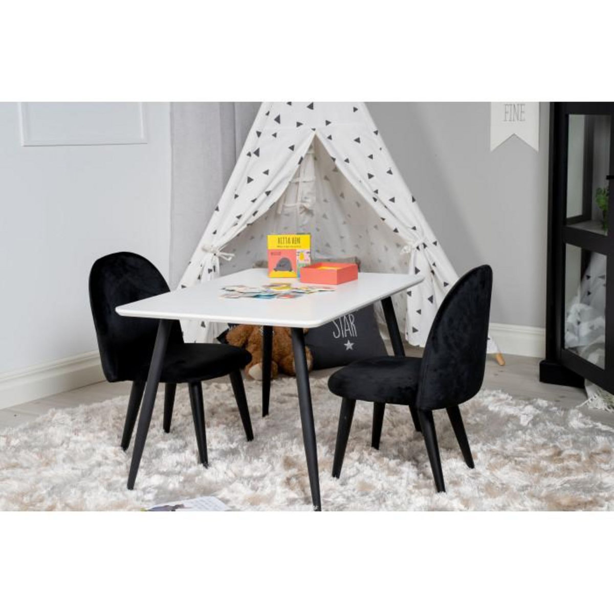 Paris Prix Table Enfant & 2 Chaises  Polar  80cm Blanc & Noir
