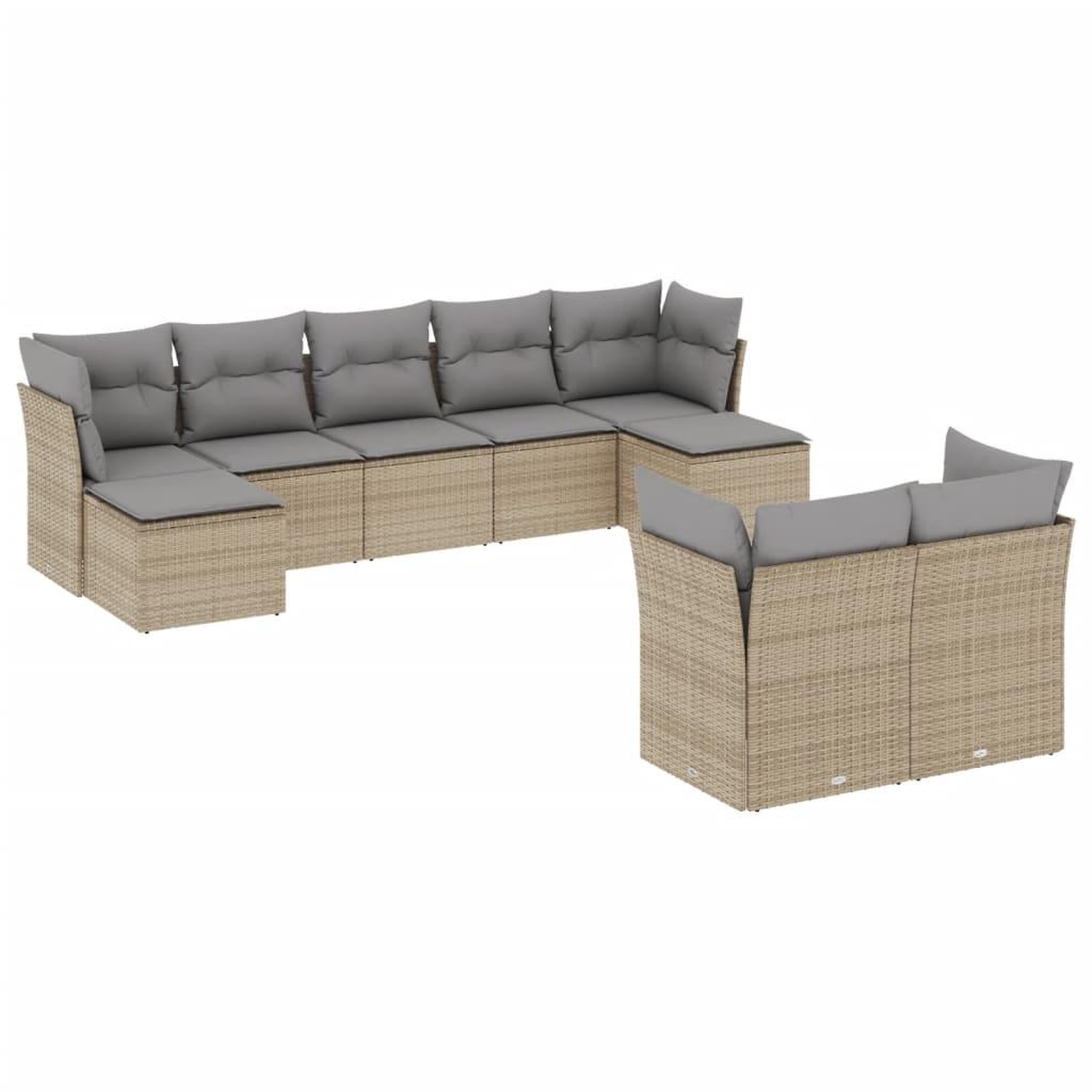 Voir la diapositive 2 : VIDAXL Salon de jardin avec coussins 9 pcs beige resine tressee