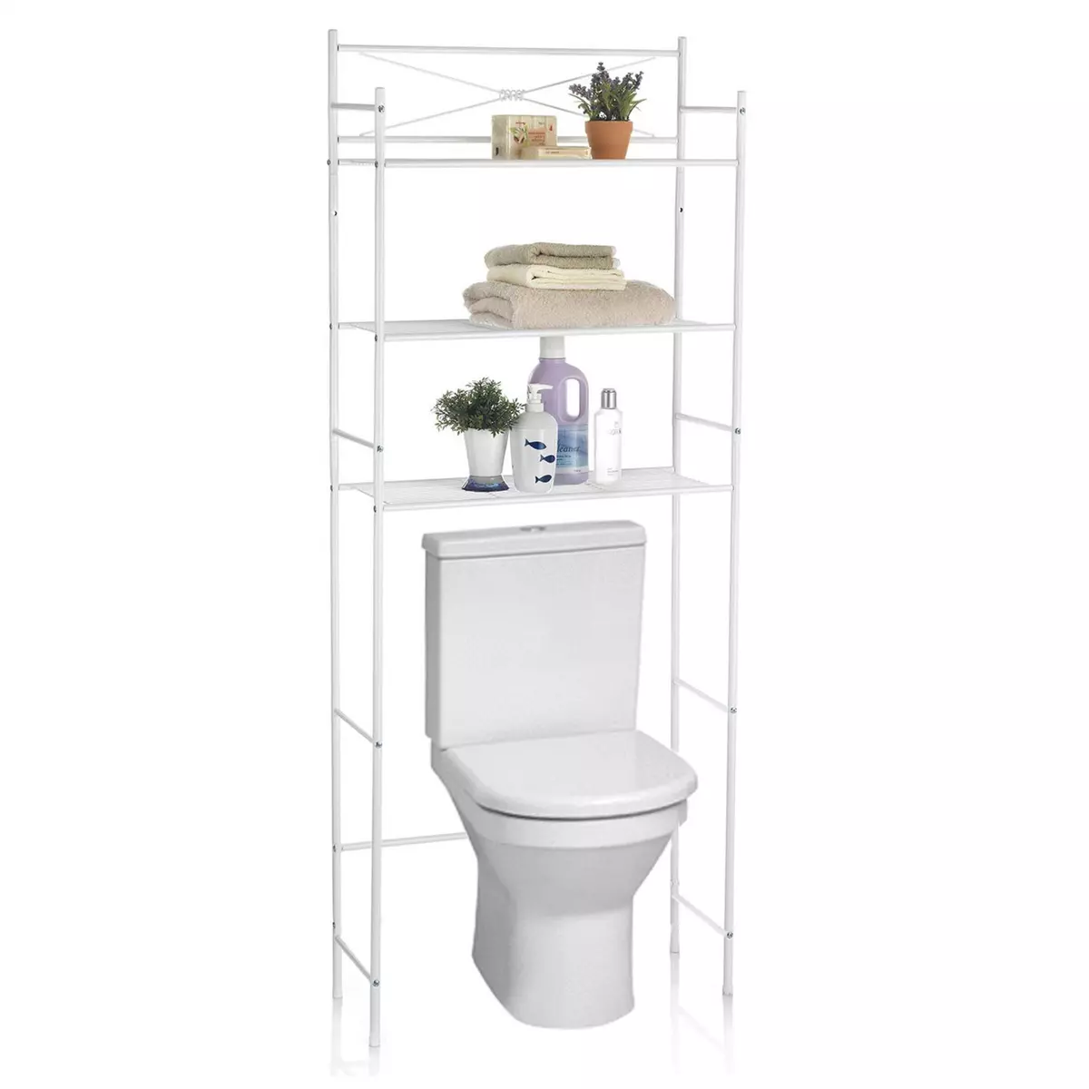 IDIMEX Etagère de salle de bain MARSA meuble de rangement au-dessus des toilettes wc ou lave-linge avec 3 tablettes, en métal laqué blanc