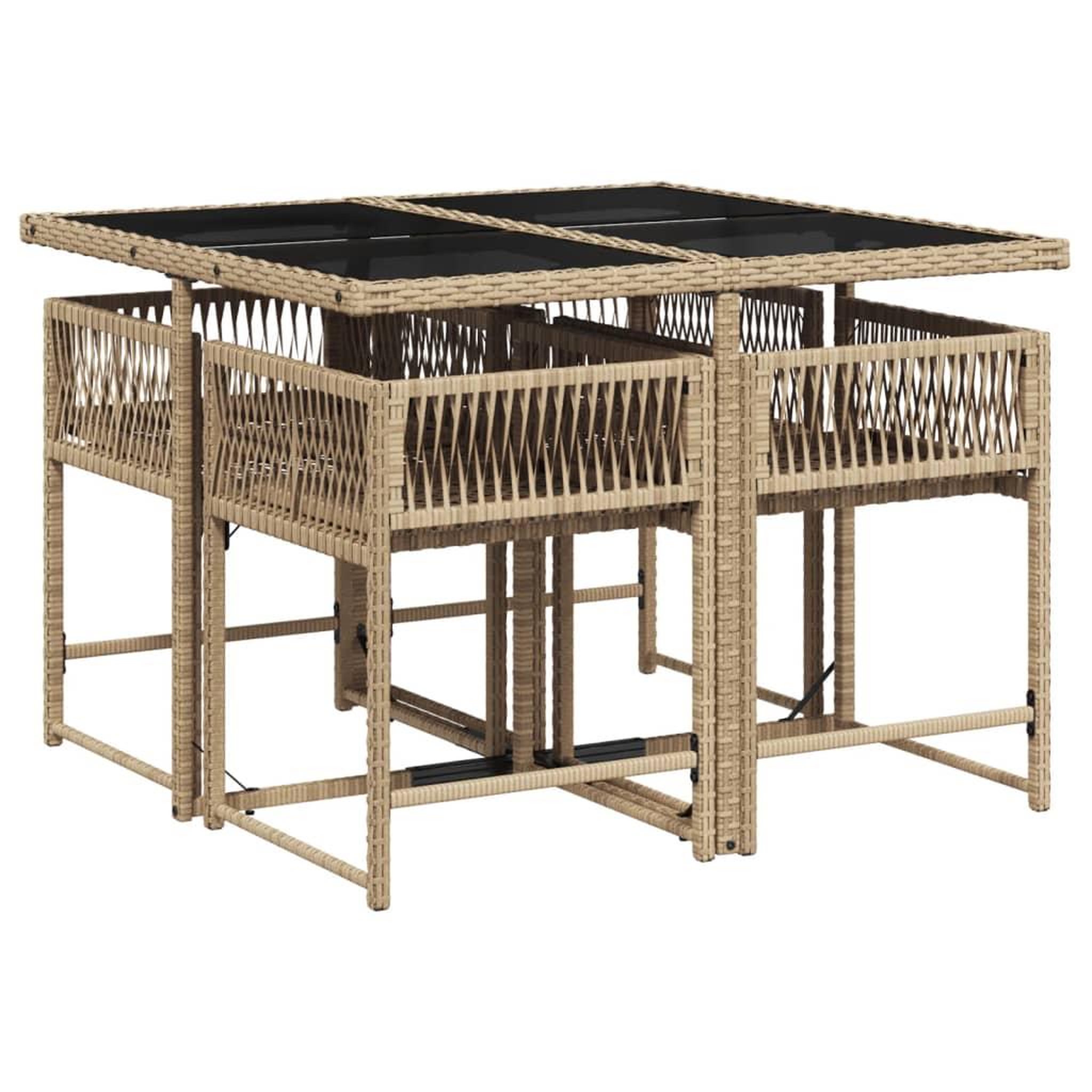 Voir la diapositive 3 : VIDAXL Ensemble a manger de jardin coussins 5 pcs melange beige rotin