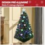 Voir la diapositive 5 : HOMCOM Sapin de Noël artificiel lumineux fibre optique LED multicolore + support pied Ø 60 x 120H cm 130 branches étoile sommet brillante vert