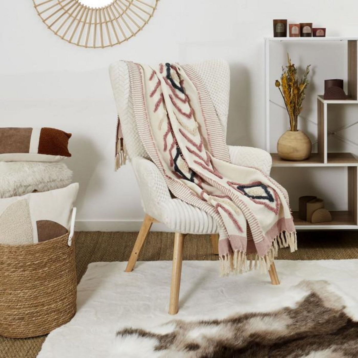 Paris Prix Plaid Tufté Franges  Ethnique  130x150cm Terracotta