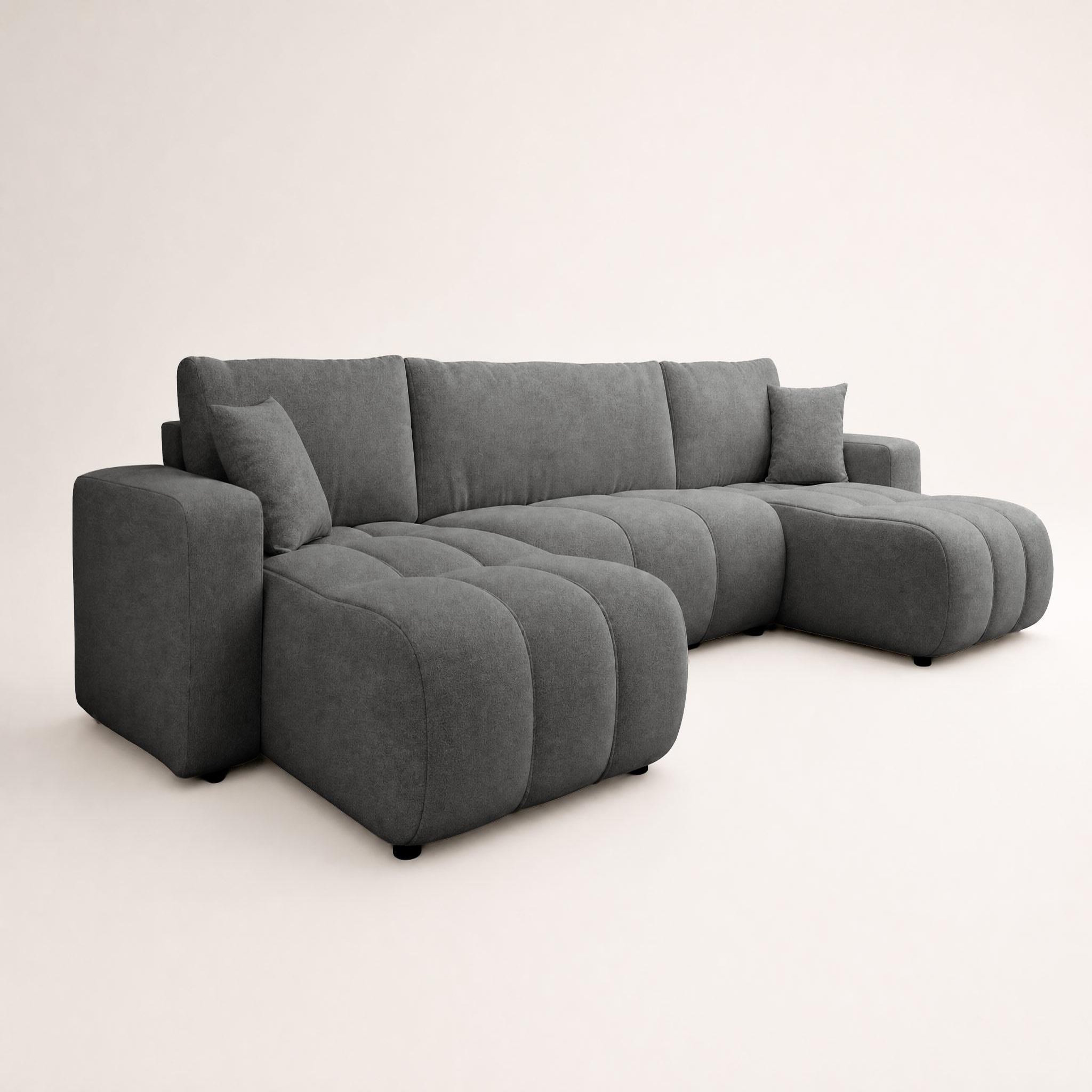 Voir la diapositive 3 : BEST MOBILIER Nicole - canapé panoramique en u 7 places convertible avec coffre en tissu