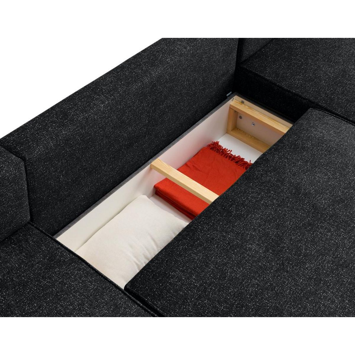 LISA DESIGN Apolline - canapé panoramique en u 7 places convertible avec coffres en tissu moucheté