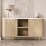 BEST MOBILIER Sansa - buffet bas 184 cm - 2 portes, 2 niches et 2 étagères - plateau effet marbre. Coloris disponibles : Marron