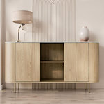 BEST MOBILIER Sansa - buffet bas 184 cm - 2 portes, 2 niches et 2 étagères - plateau effet marbre. Coloris disponibles : Marron