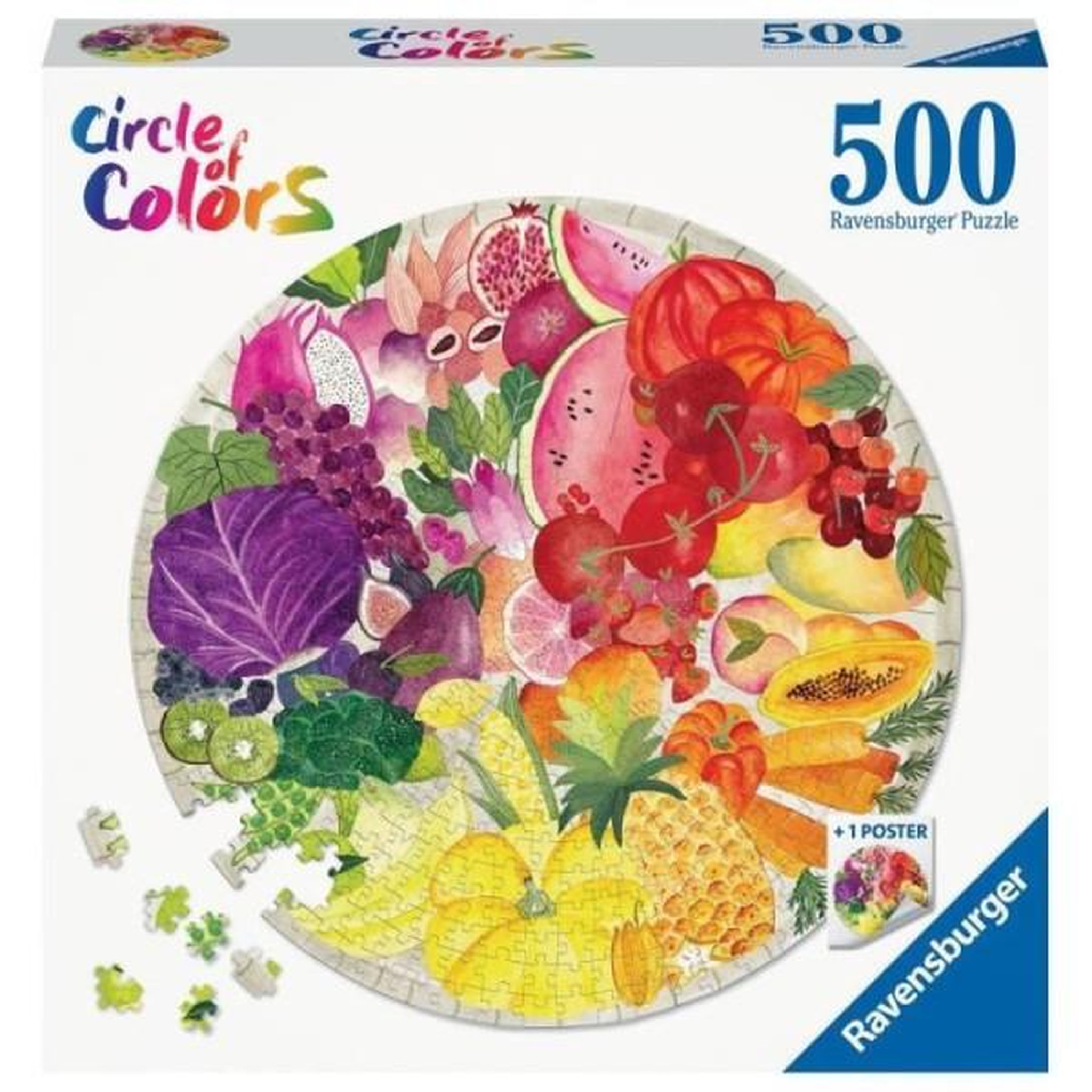 Voir la diapositive 2 : RAVENSBURGER Puzzle rond 500 pieces fruits et légumes, circle of colors, abstrait, adulte, ravensburger