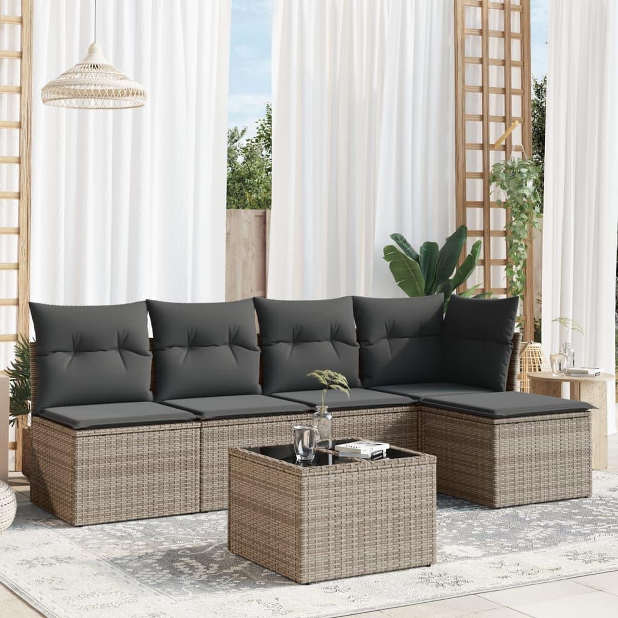 VIDAXL Salon de jardin 6 pcs avec coussins gris resine tressee