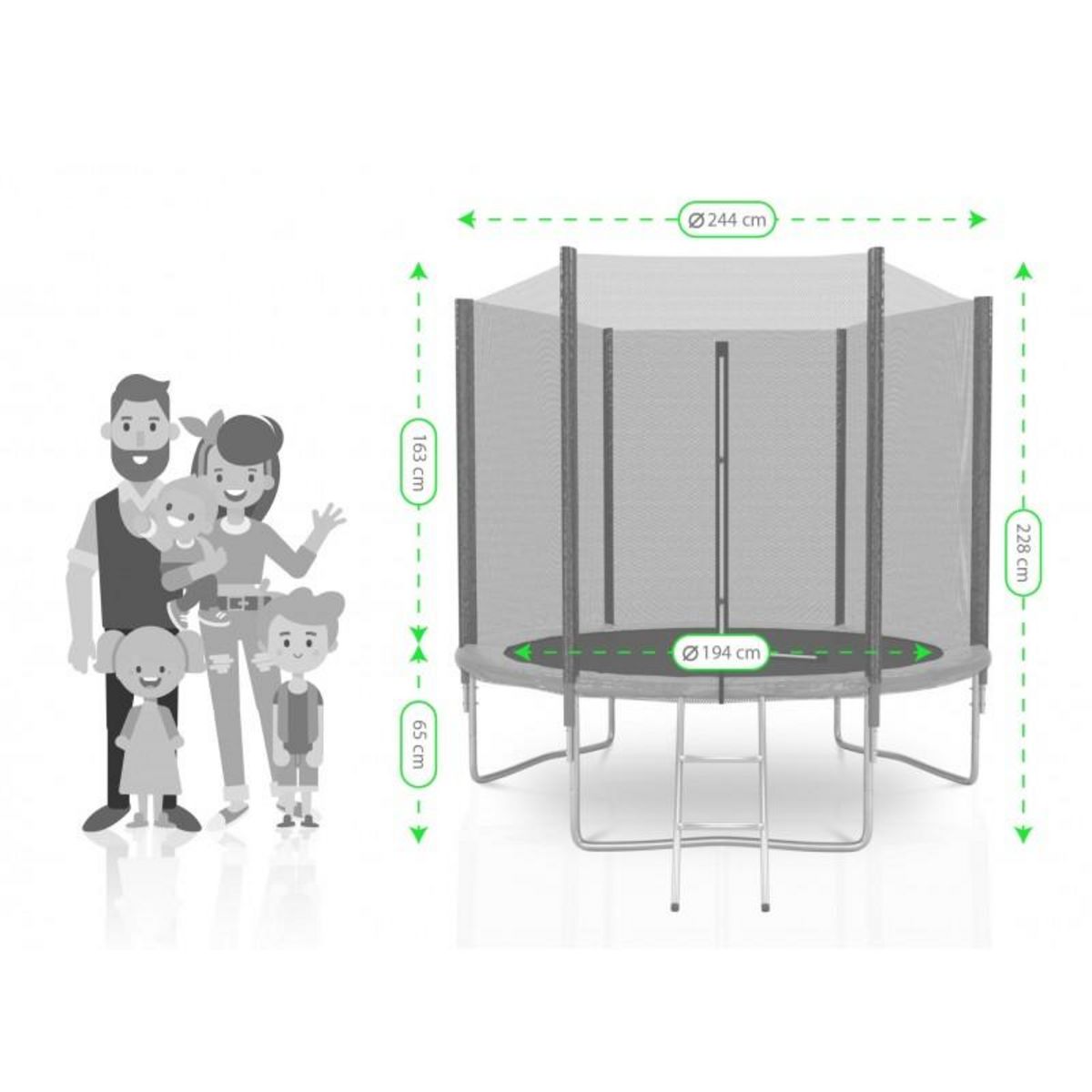 KAIA SPORTS Trampoline extérieur Deluxe 8Ft / ø244cm KAIA SPORTS Trampoline de jardin avec Filet, mousse de protection et échelle