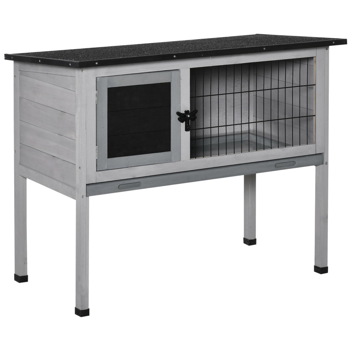 PAWHUT Clapier sur pied cage à lapin avec niche intérieure plateau excrément coulissant porte verrouillable toit ouvrant bois sapin gris
