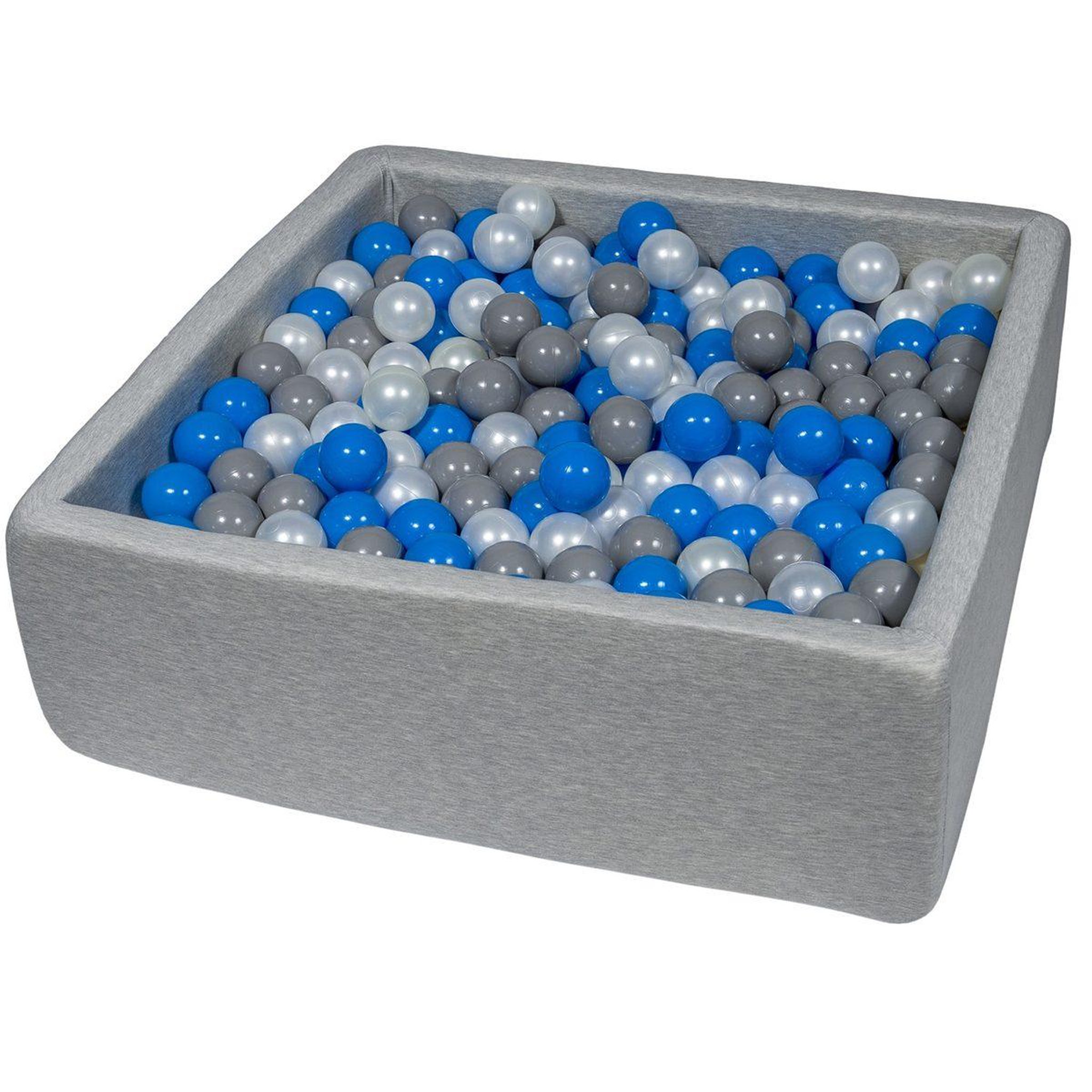 VELINDA Piscine à balles pour enfant, 90x90 cm, aire de jeu + 450 balles perle, bleu, gris