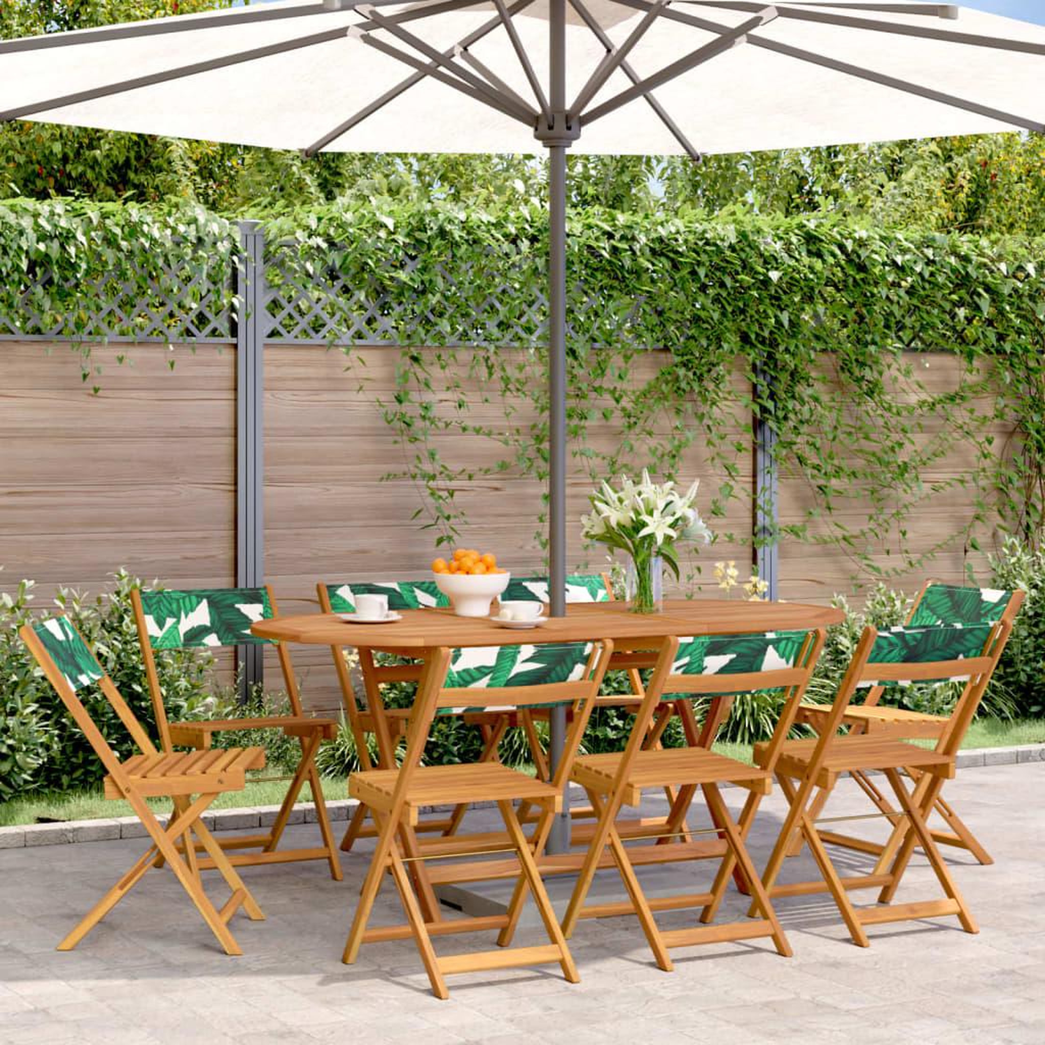 VIDAXL Chaises de jardin pliantes lot de 8 vert tissu et bois massif