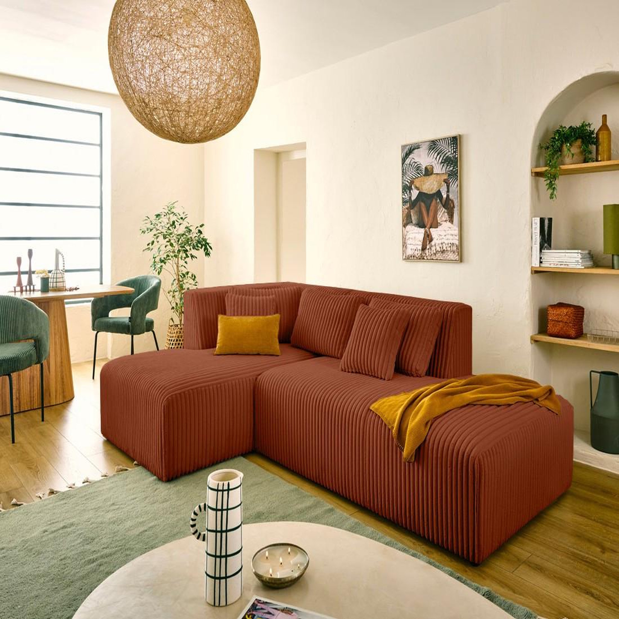 Voir la diapositive 1 : LISA DESIGN Victoire - canapé modulable d'angle gauche 4 places en velours côtelé grosses côtes