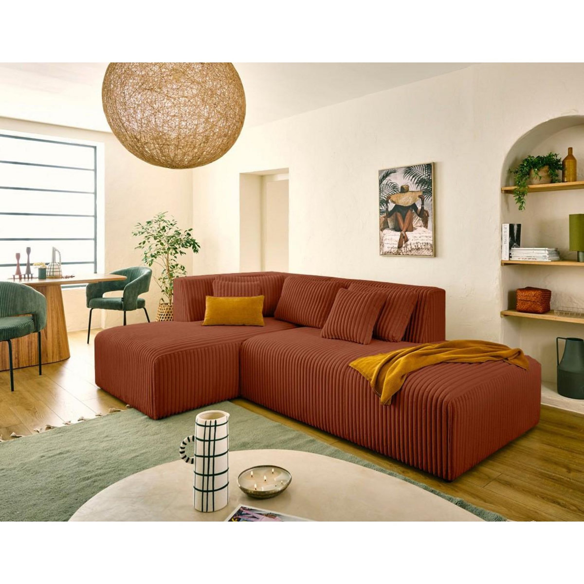 LISA DESIGN Victoire - canapé modulable d'angle gauche 4 places en velours côtelé grosses côtes