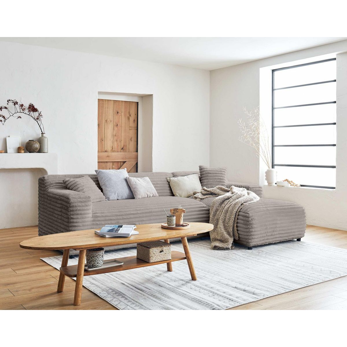 LISA DESIGN Laponie - canapé d'angle droit - 4 places - en fausse fourrure côtelée