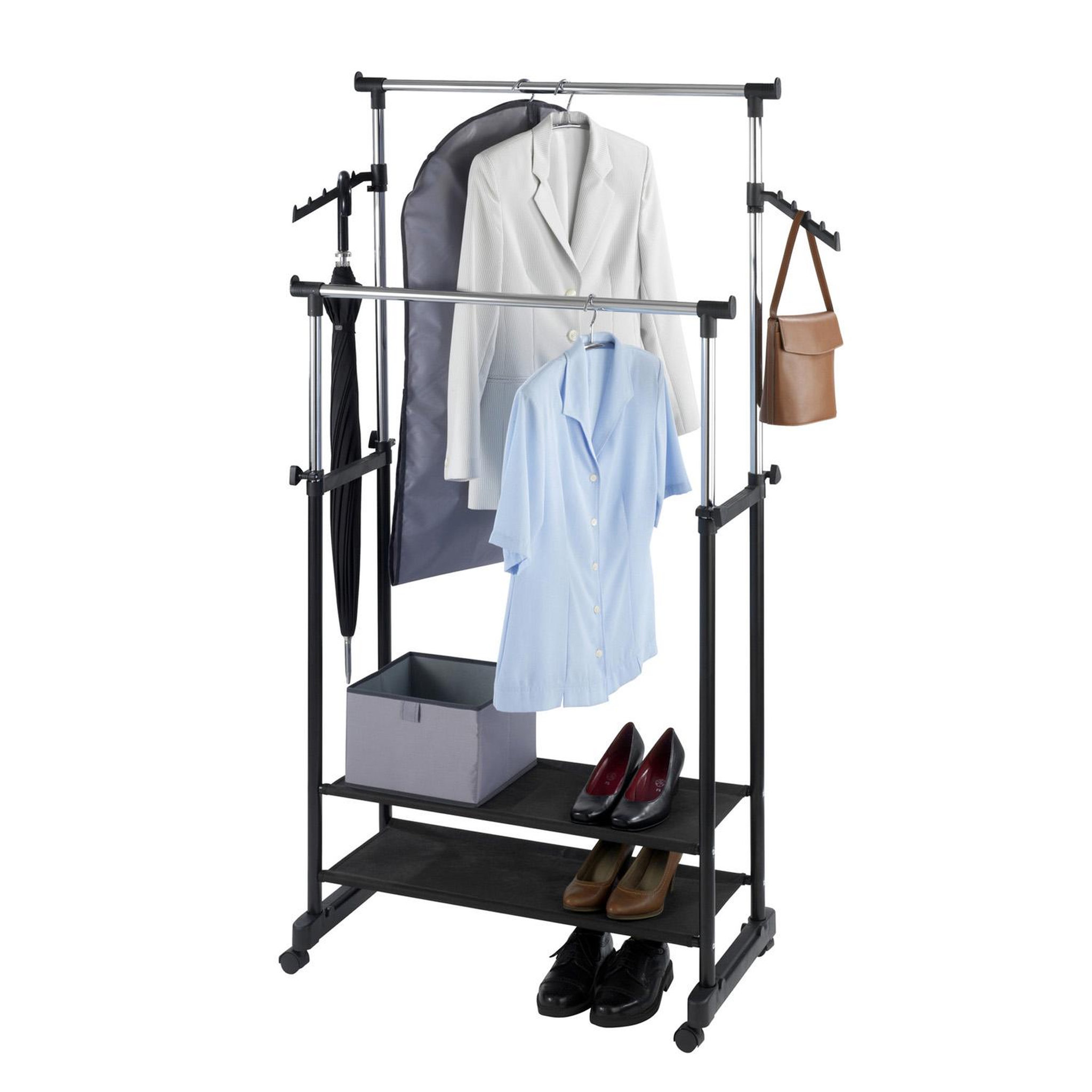Voir la diapositive 2 : Wenko Penderie double portant mobile - h. 117/169 cm