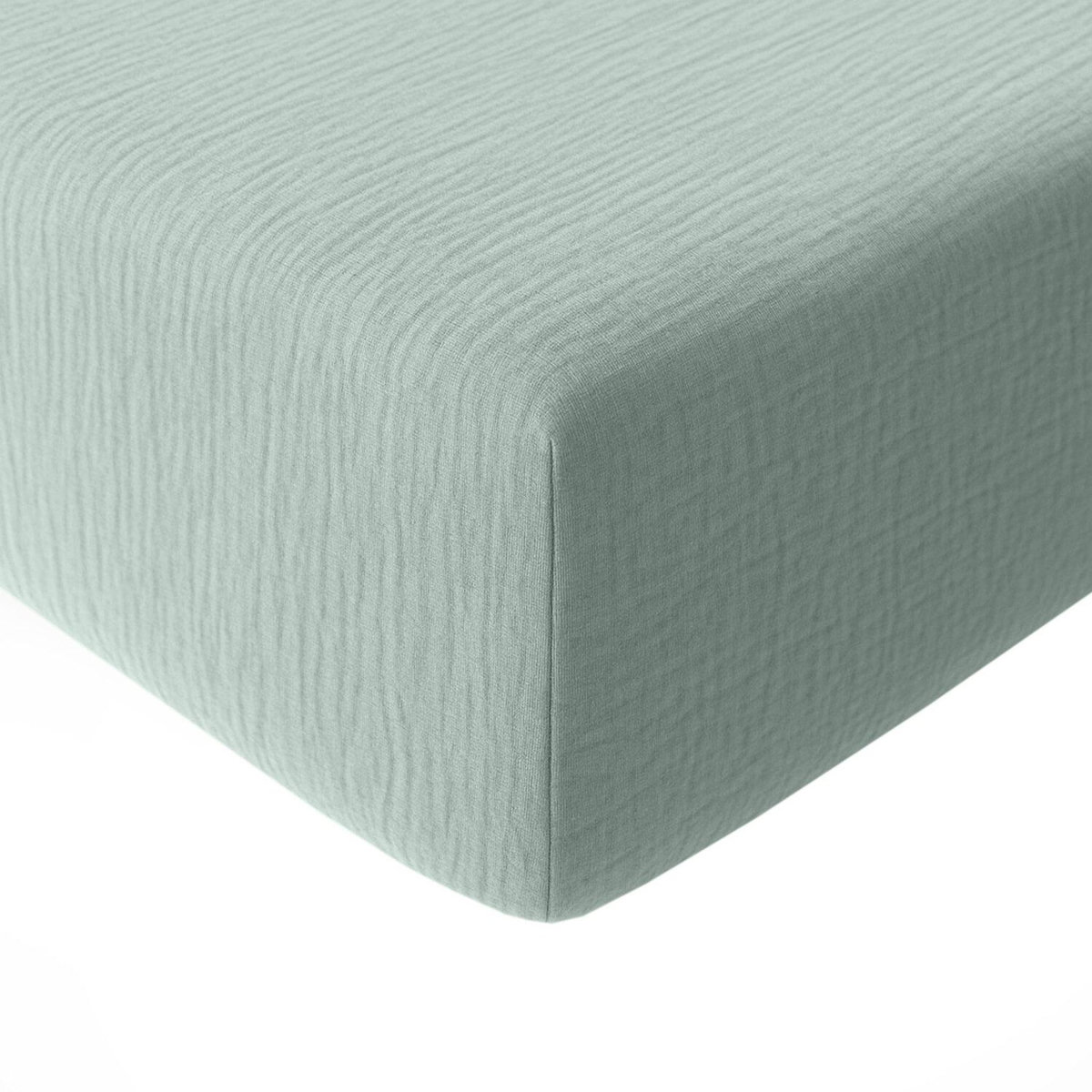 BATON ROUGE Drap housse 100% gaze de coton lavé vert givrée