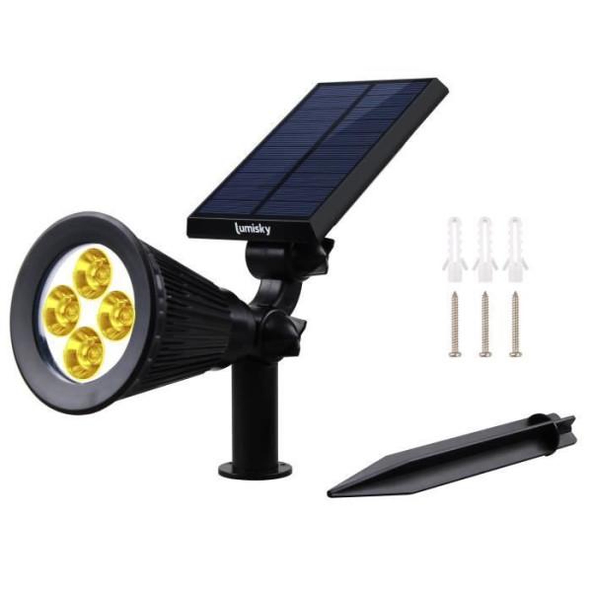 Voir la diapositive 2 : LUMI JARDIN Lot de 2 projecteurs solaires a LED Spiky - LUMI JARDIN - 200 Lumens - Blanc chaud - Etanche - 34 cm