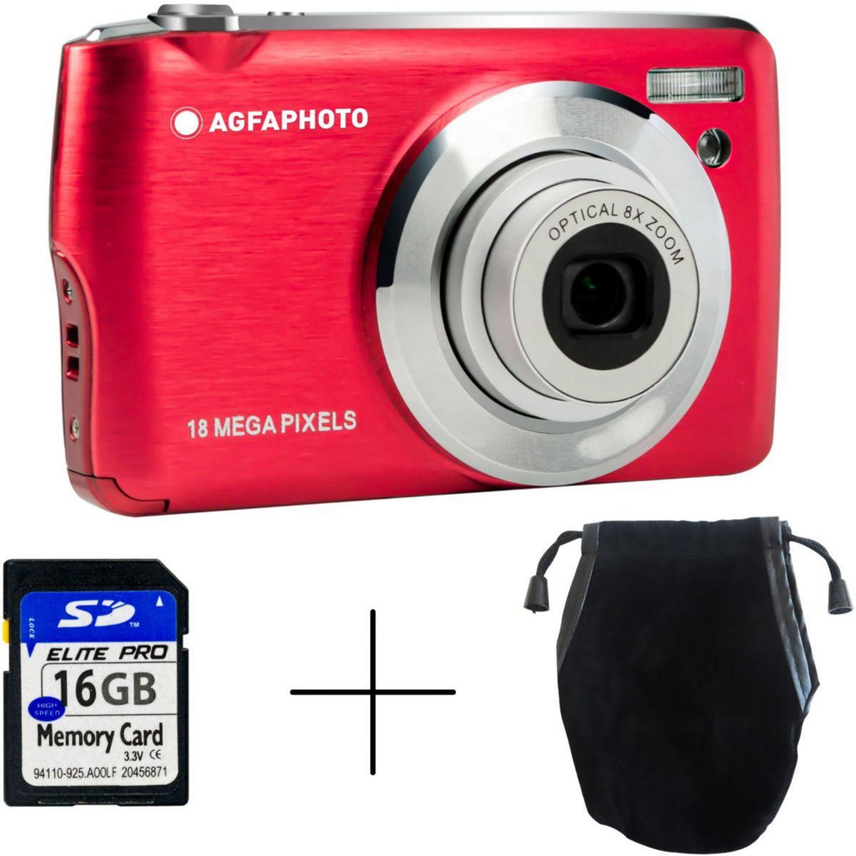 Agfa Appareil photo Compact DC8200 Rouge Pack Etui + Carte SD 16GB