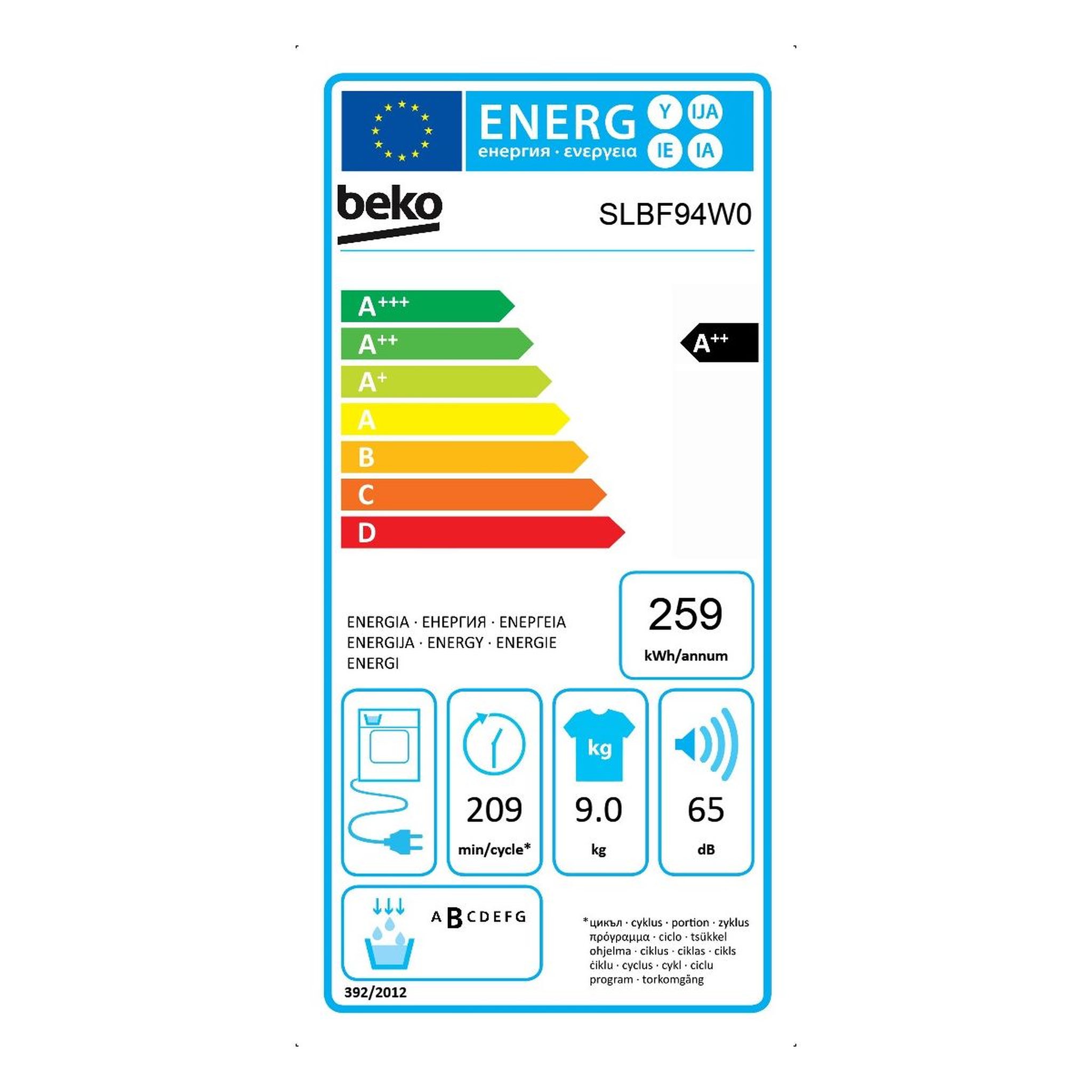 Voir la diapositive 3 : Beko Sèche linge pompe à chaleur SLBF94W0