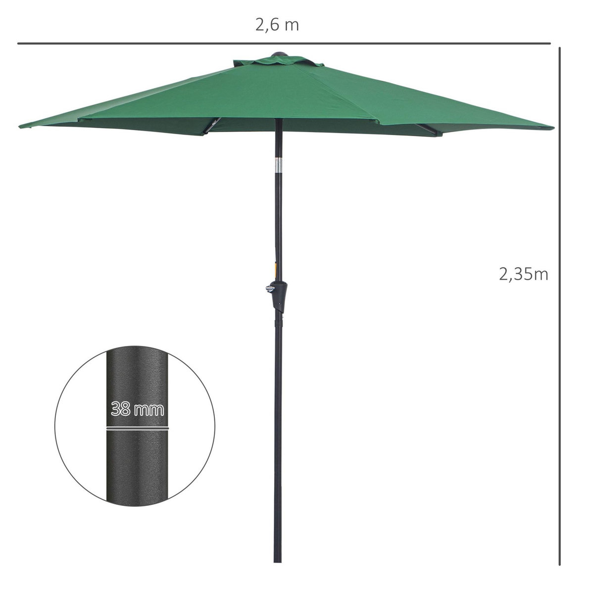 OUTSUNNY Parasol inclinable de jardin balcon terrasse manivelle toile polyester imperméabilisée haute densité 180 g/m² Ø2,7 x 2,35H m alu vert