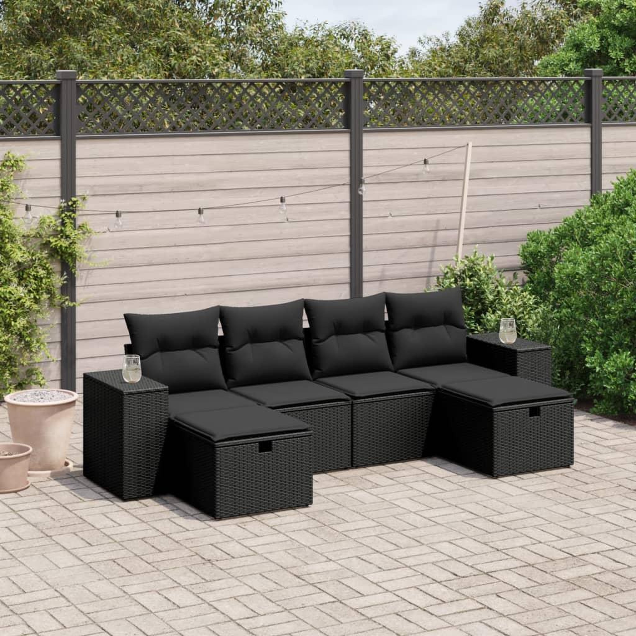 VIDAXL Salon de jardin 6 pcs avec coussins noir resine tressee