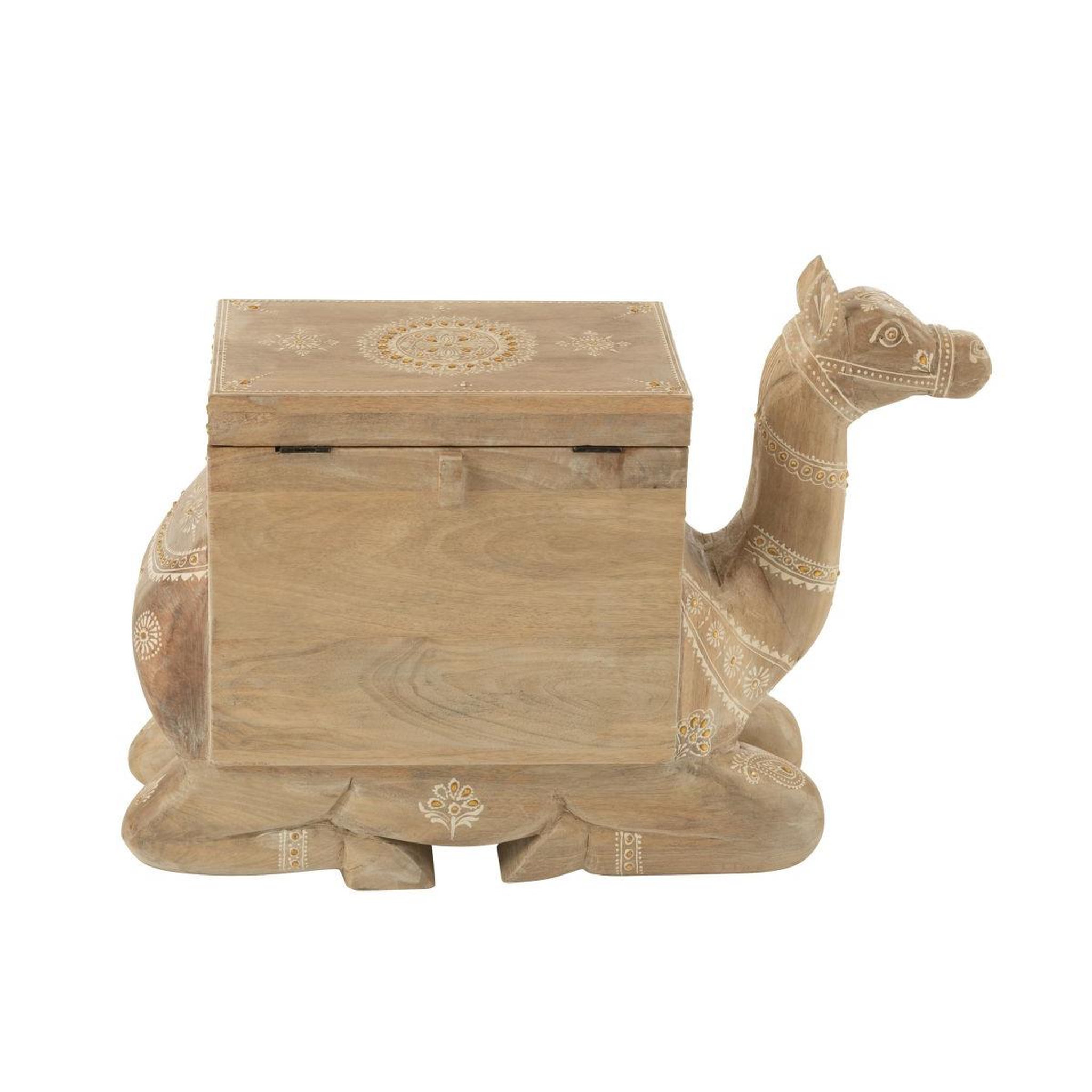 Voir la diapositive 3 : J-LINE Coffre Chameau en Bois  Perle du Sahara  69cm Naturel