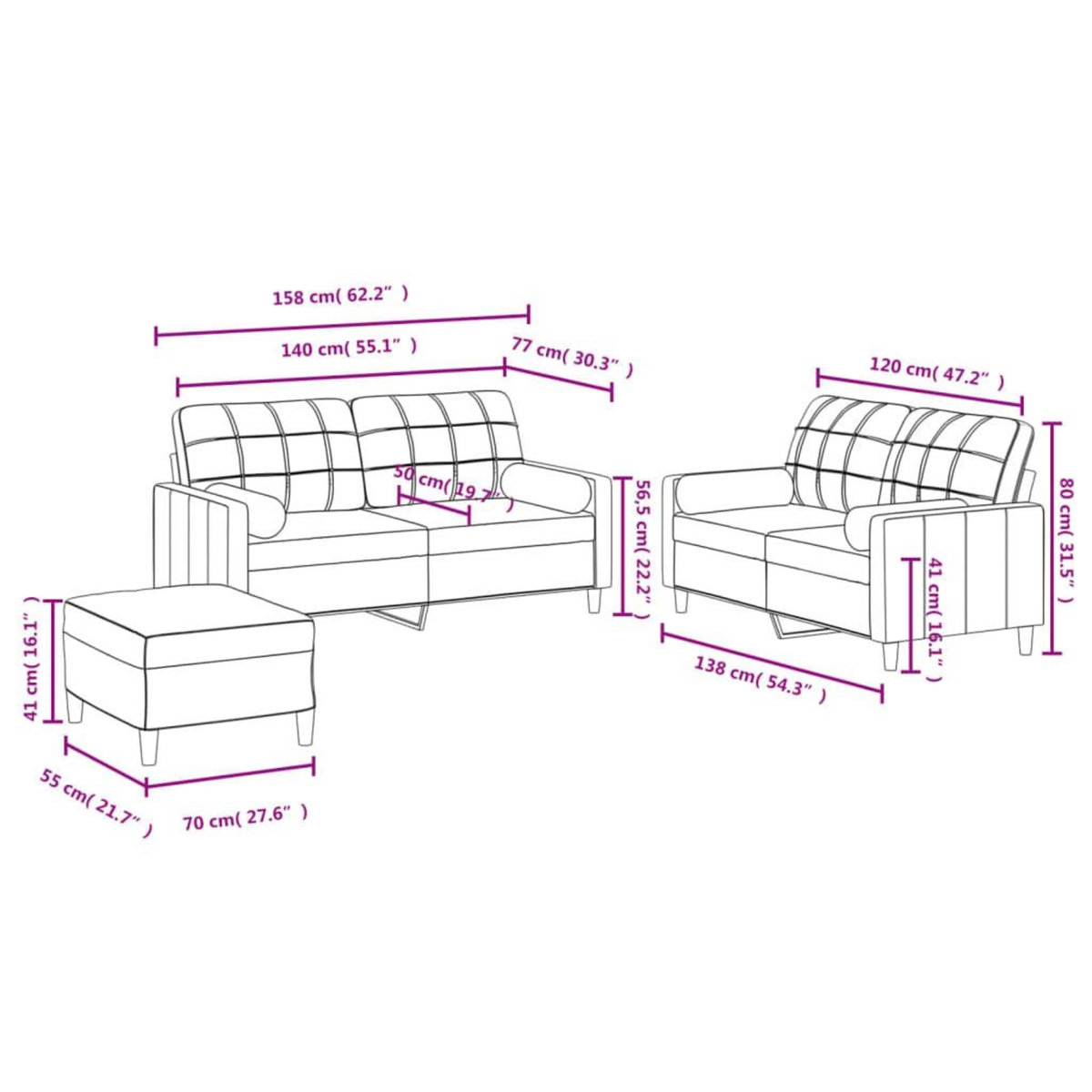 VIDAXL Ensemble de canapes 3 pcs avec coussins marron tissu