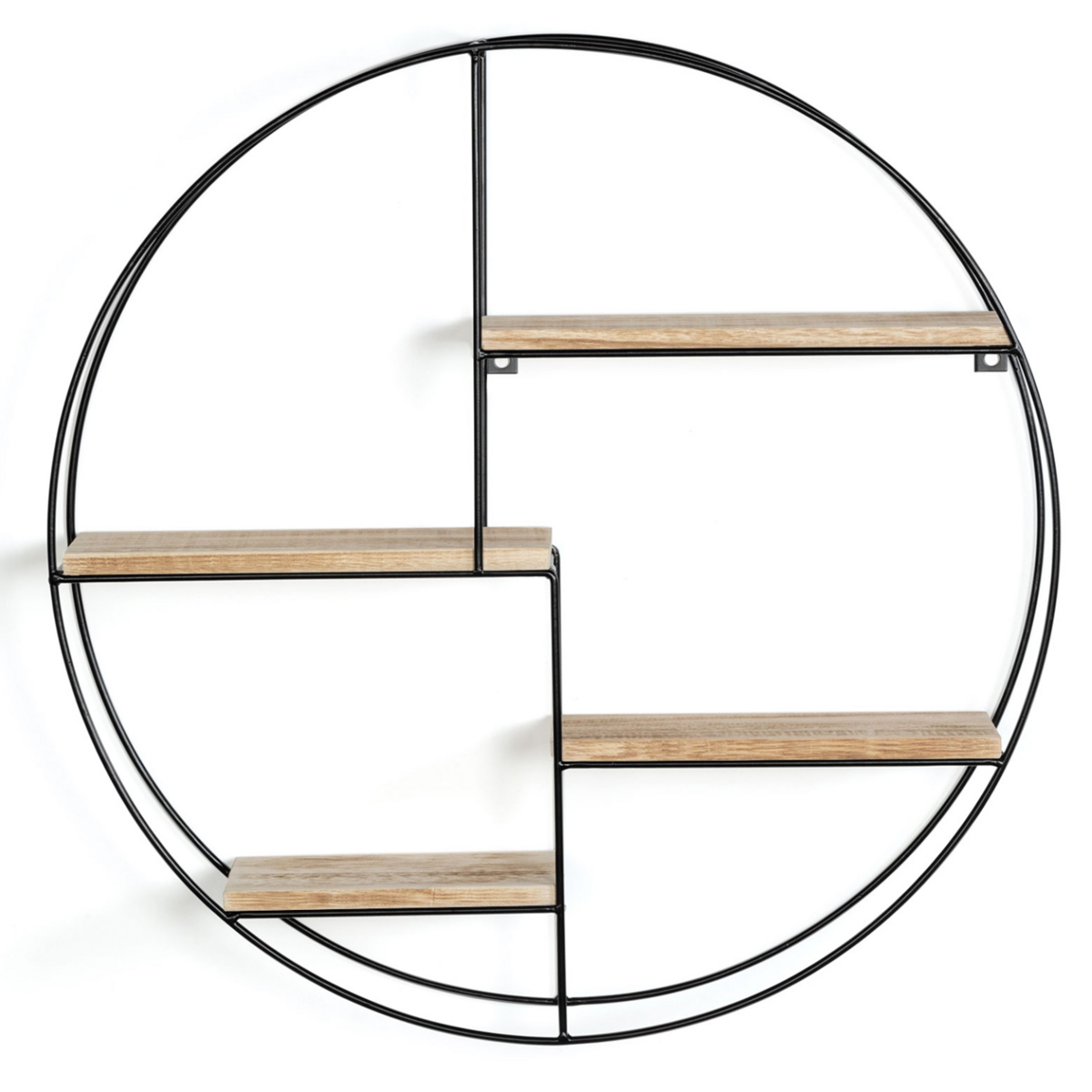 ID MARKET Etagère murale ronde LILY 4 niveaux bois et métal design industriel