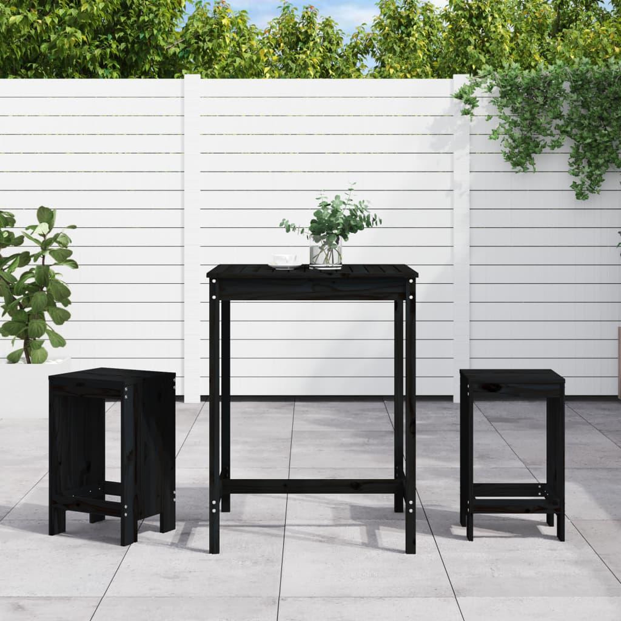 VIDAXL Ensemble de bar de jardin 3 pcs noir bois de pin massif