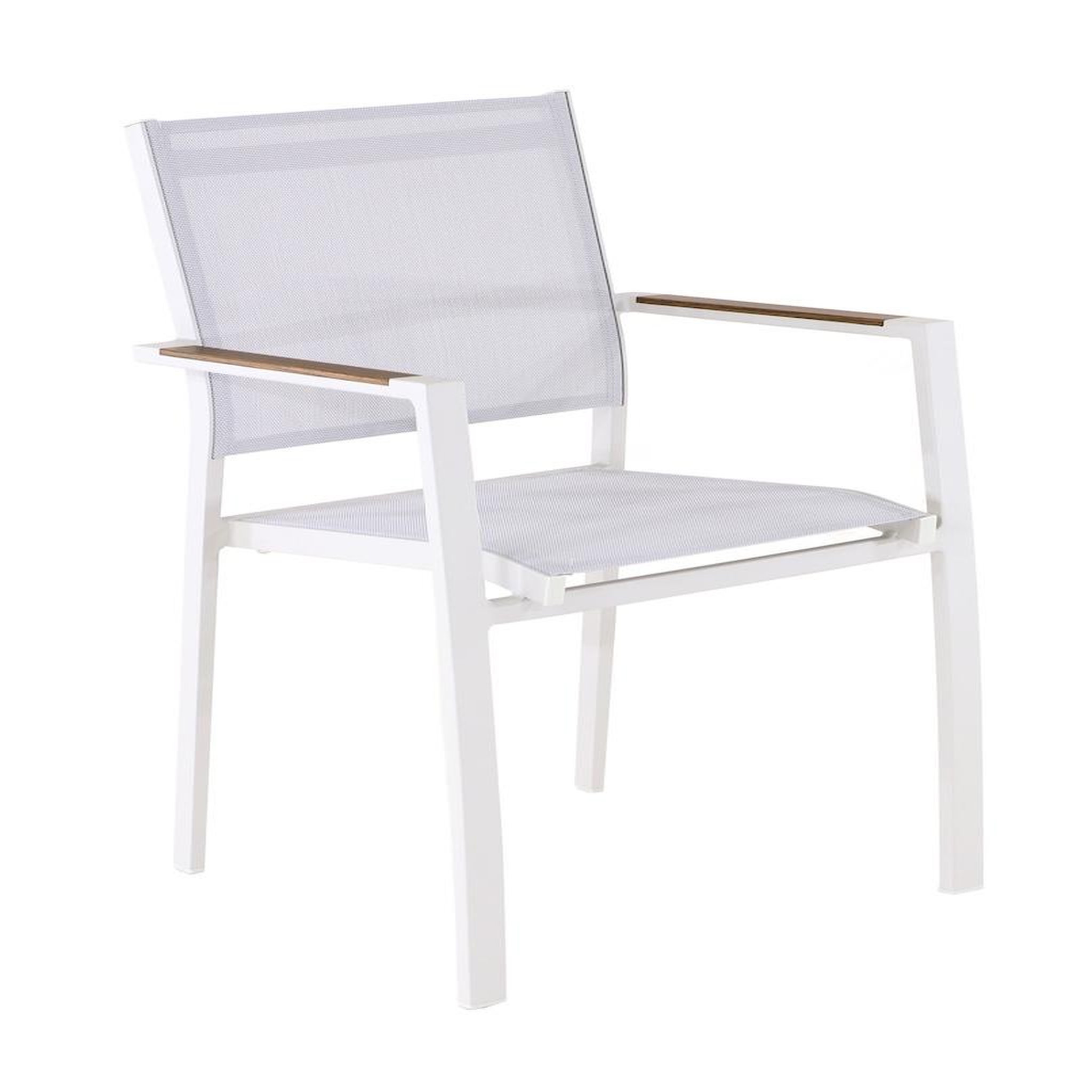 Proloisirs Fauteuil empilable - GAMES - Aluminium époxy crème - Toile TPEP - Accoudoirs Heat look chêne