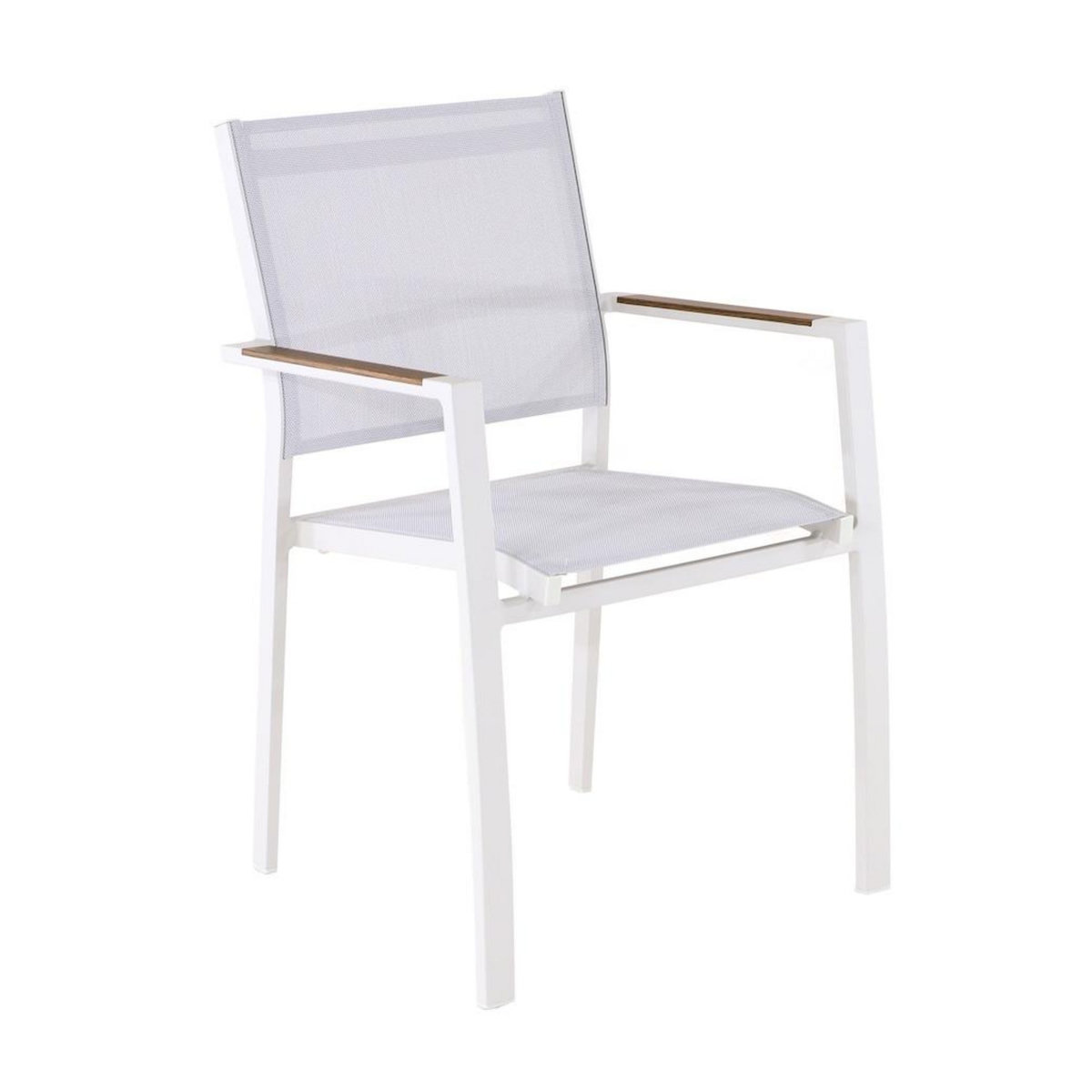 Proloisirs Fauteuil empilable - GAMES - Aluminium époxy crème - Toile TPEP - Accoudoirs Heat look chêne