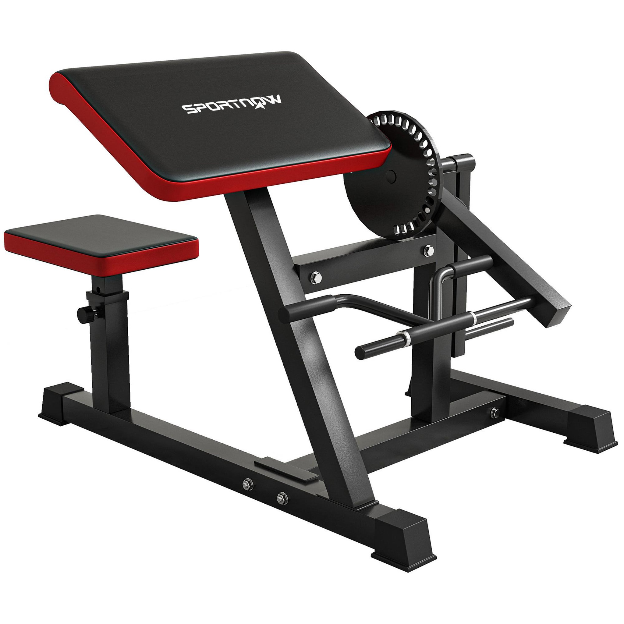 HOMCOM Banc à biceps preacher curl assise réglable 5 niveaux charge max. 120 kg acier noir rouge