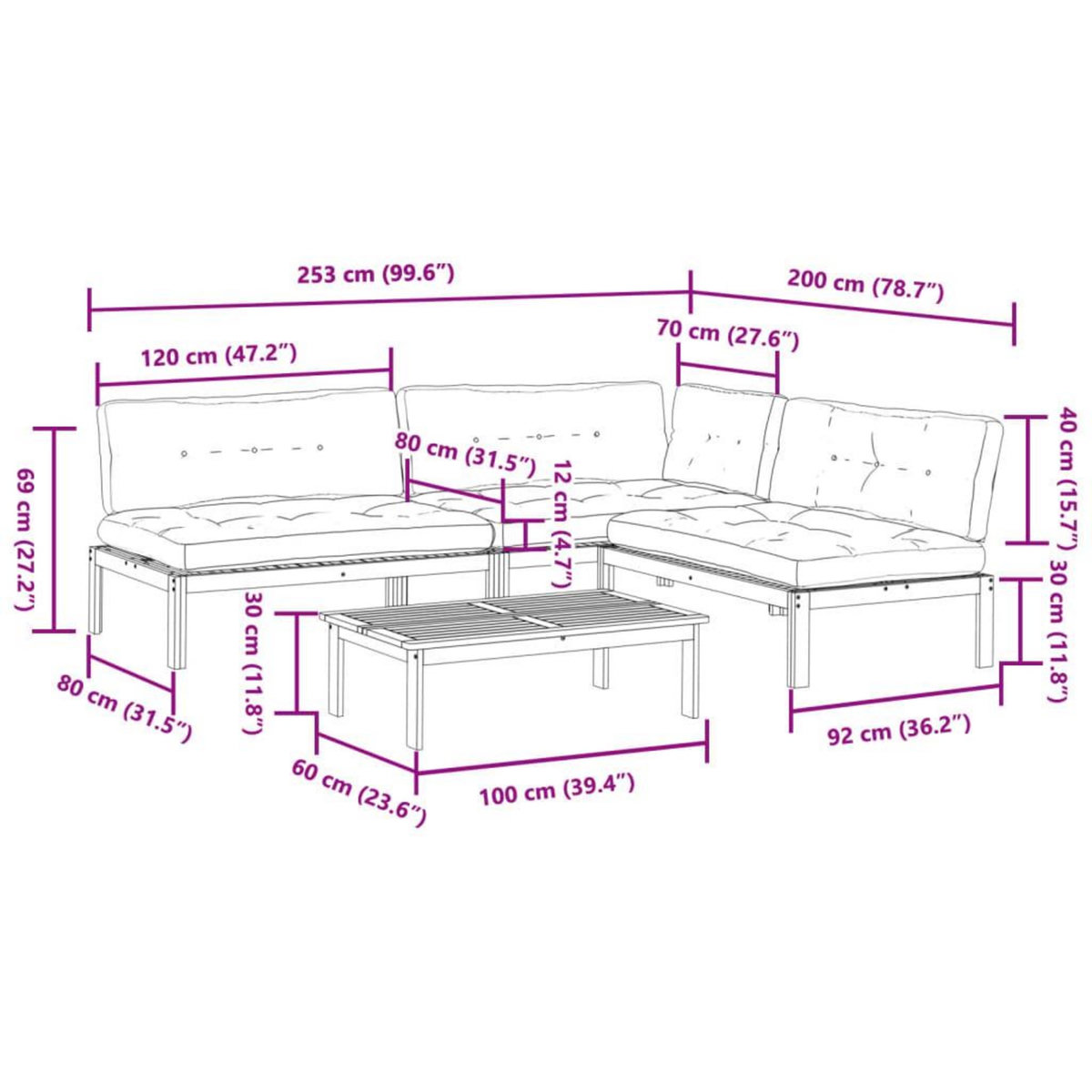VIDAXL Salon palette de jardin avec coussins 4pcs bois d'acacia massif