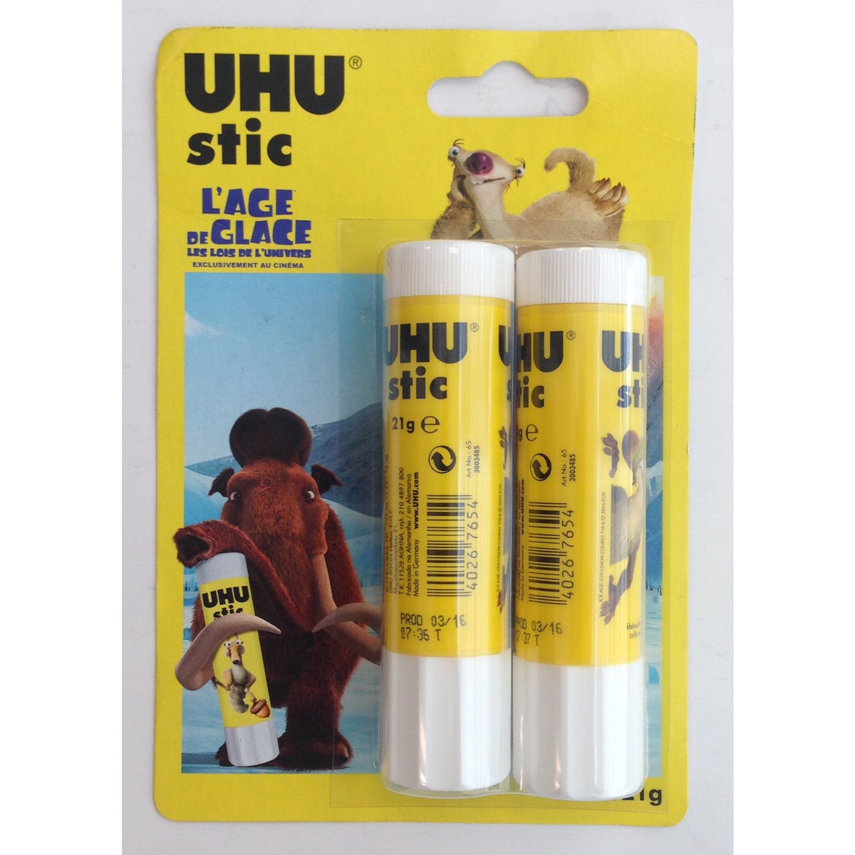 UHU Lot de 2 bâtons de colle 21g L' Age de glace