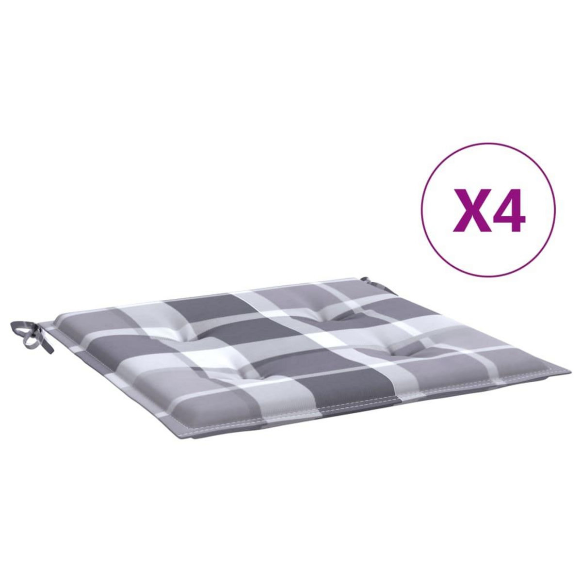 VIDAXL Coussins de chaise de jardin lot de 4 carreaux gris 50x50x3 cm