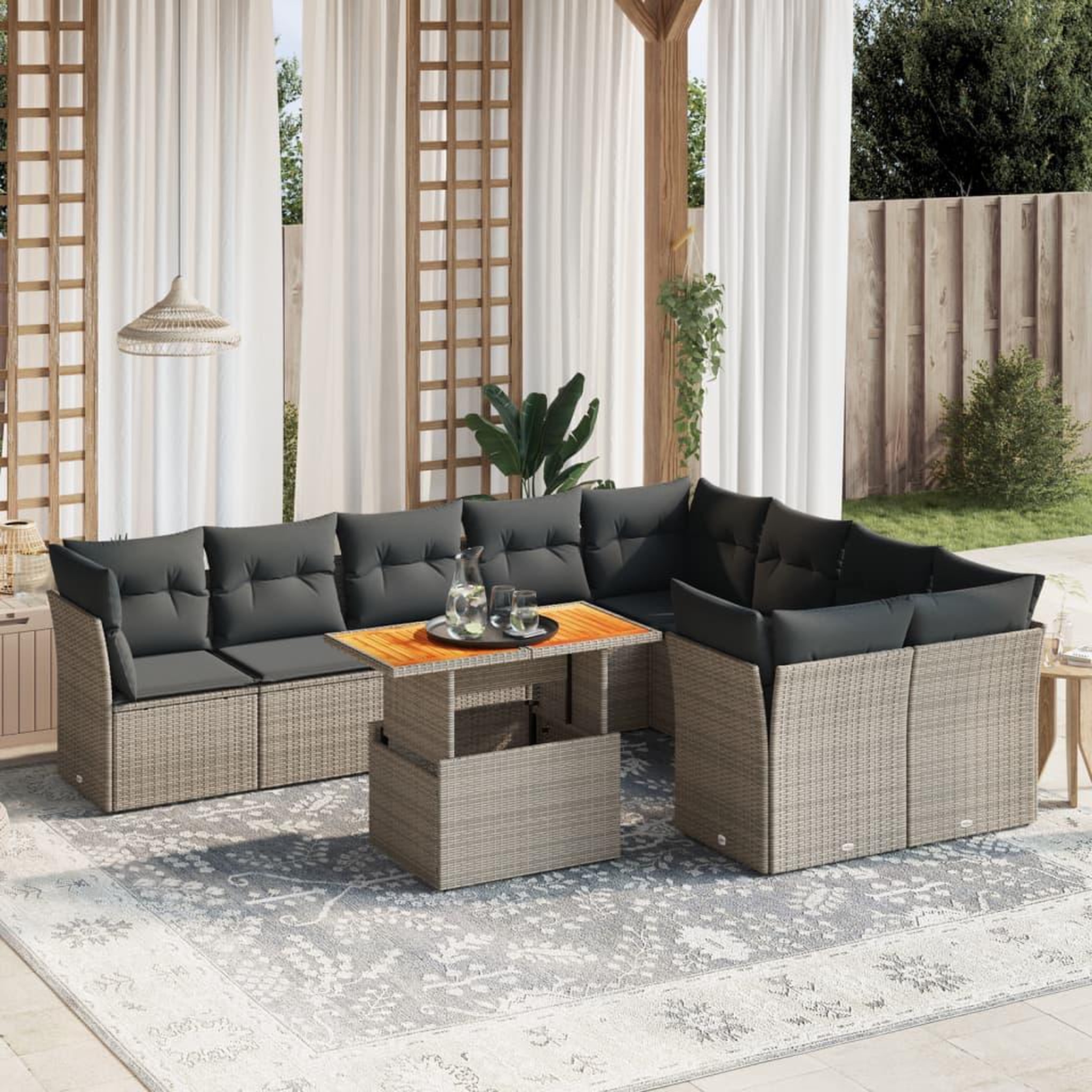 VIDAXL Salon de jardin avec coussins 10 pcs gris resine tressee