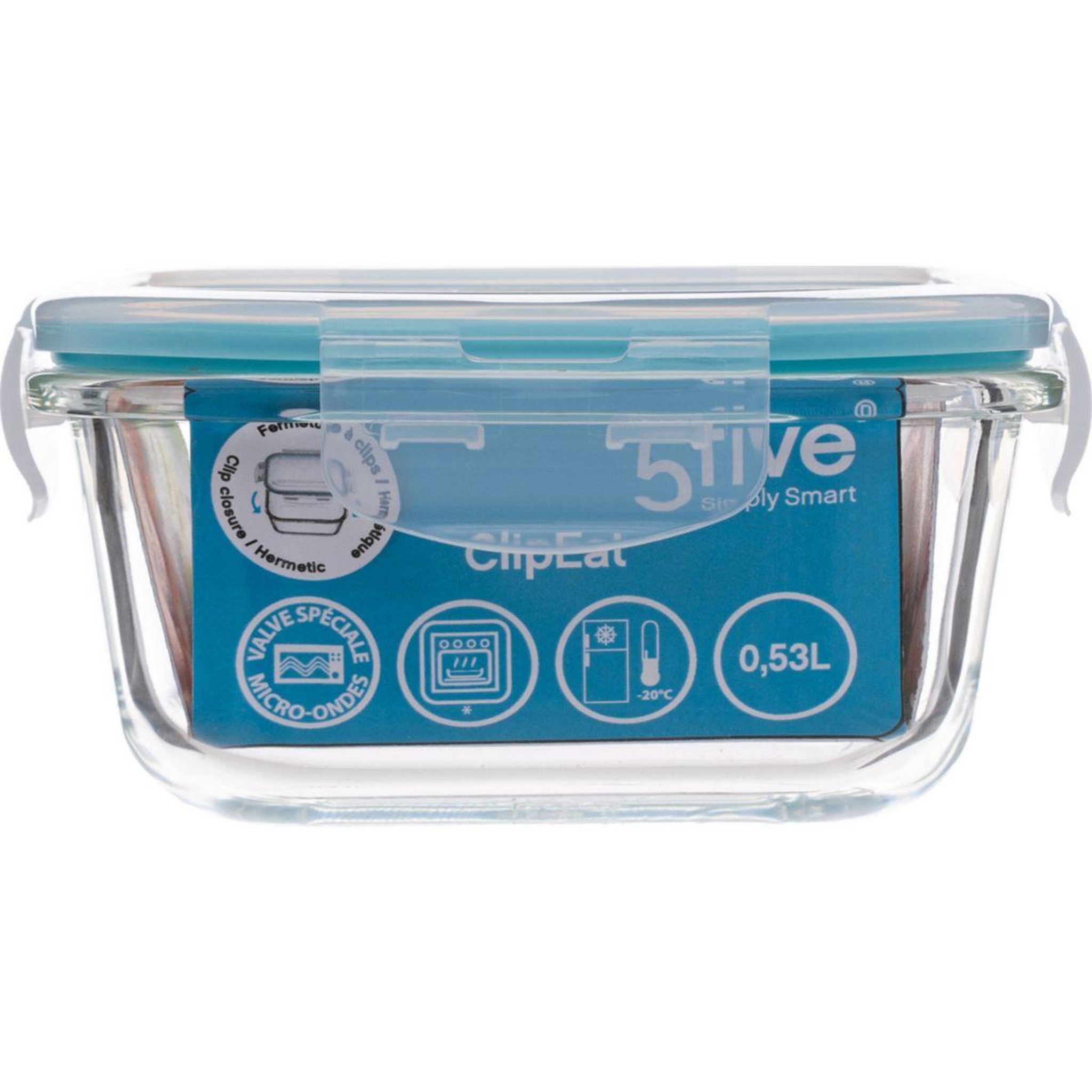 Voir la diapositive 4 : FIVE Boîte hermétique carrée Clipeat 0.53L verre