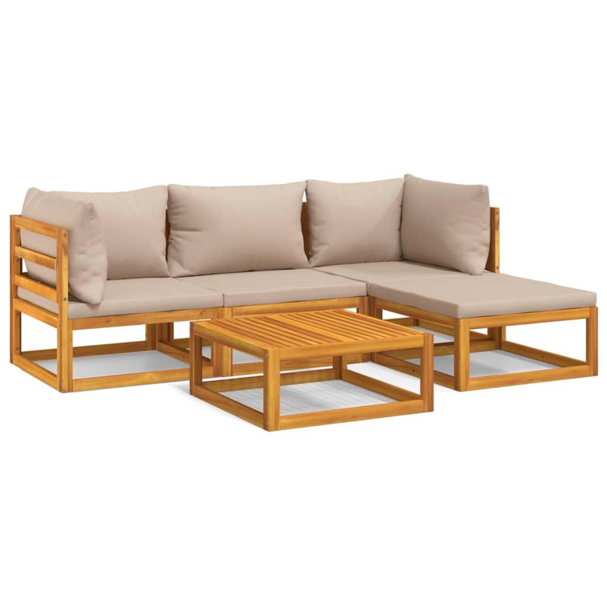 Voir la diapositive 2 : VIDAXL Salon de jardin 5 pcs avec coussins taupe bois massif