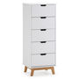 Voir la diapositive 1 : VS VENTA-STOCK Chifonnier Miranda avec 5 tirois en Couleur Blanc, Pieds en Bois Naturel